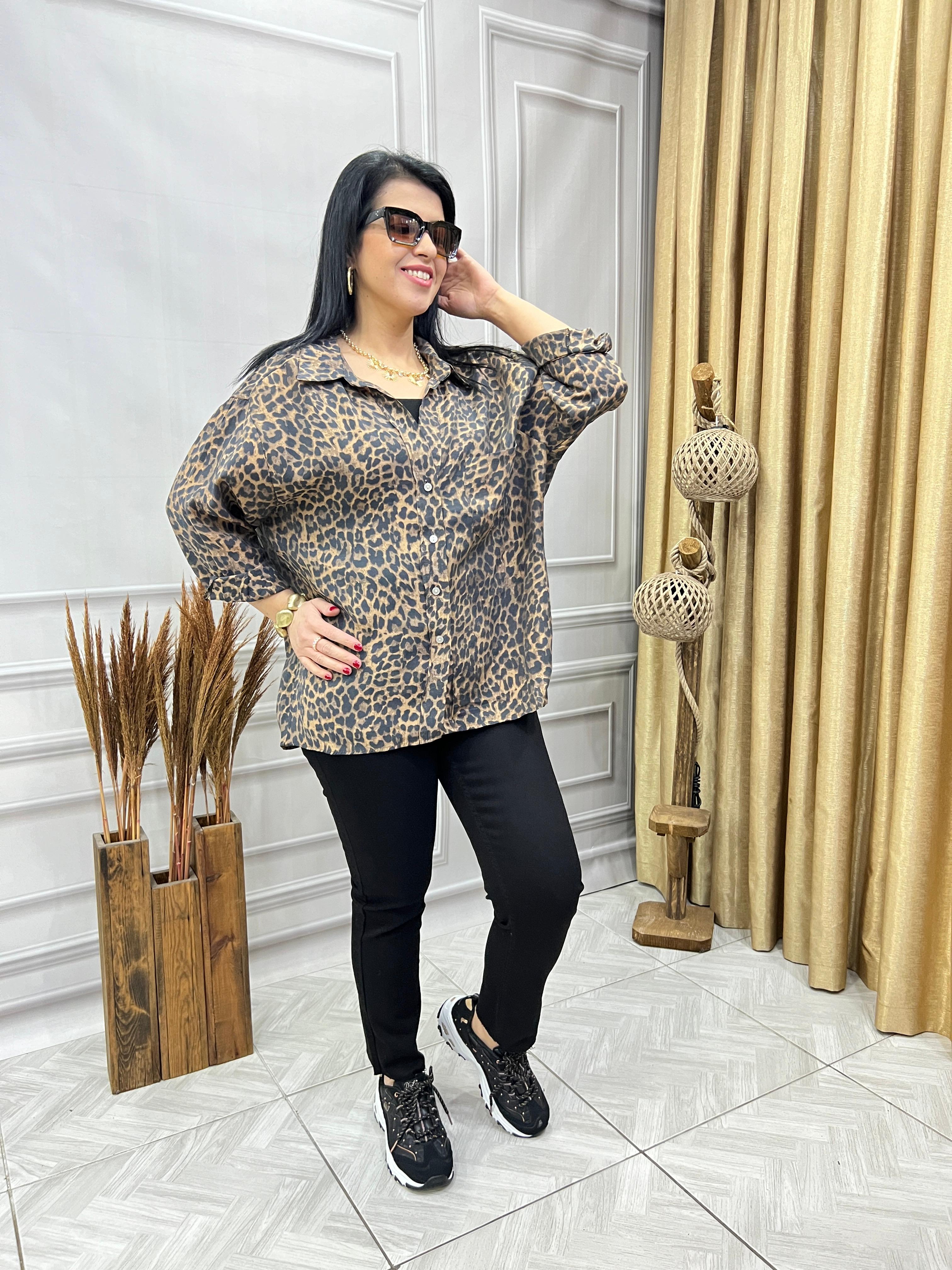 OVER SIZE KALIP LEOPAR DESEN LUX KALİTE GÖMLEK
