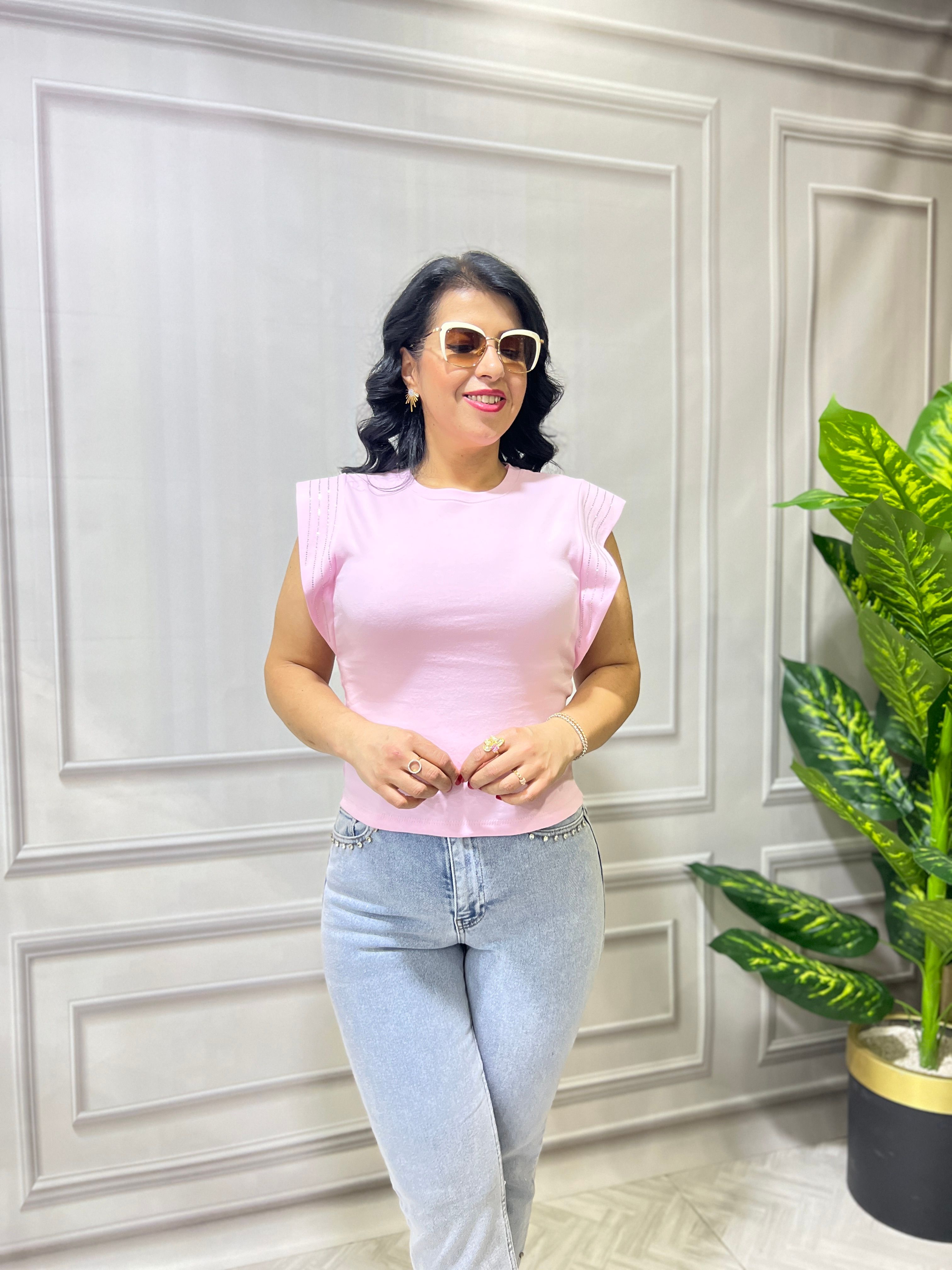 PRES TAŞ BASKILI FUSHION TSHIRT - PEMBE