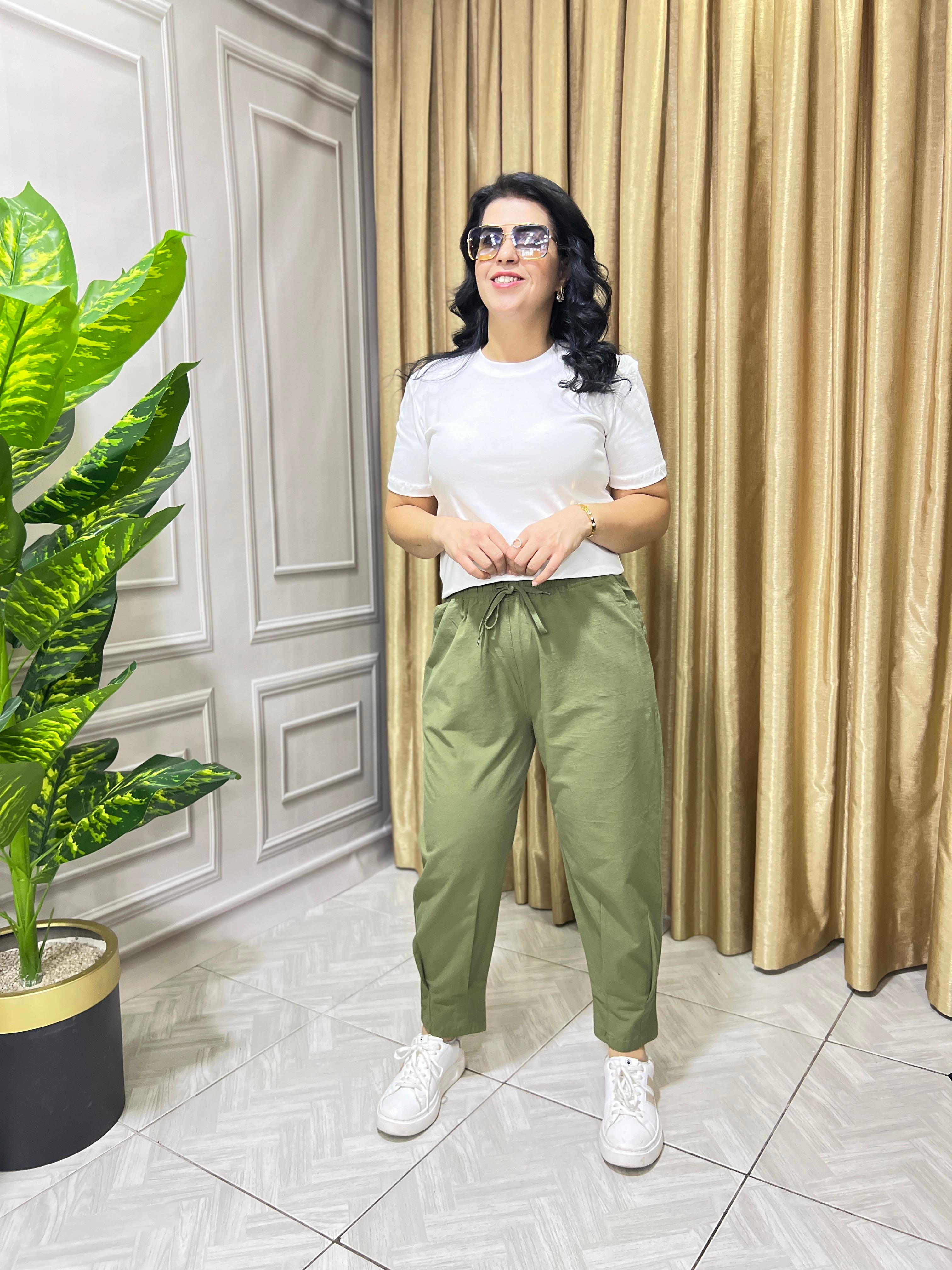 VERA HAVUÇ MODEL KETEN PANTOLON - HAKİ YEŞİL