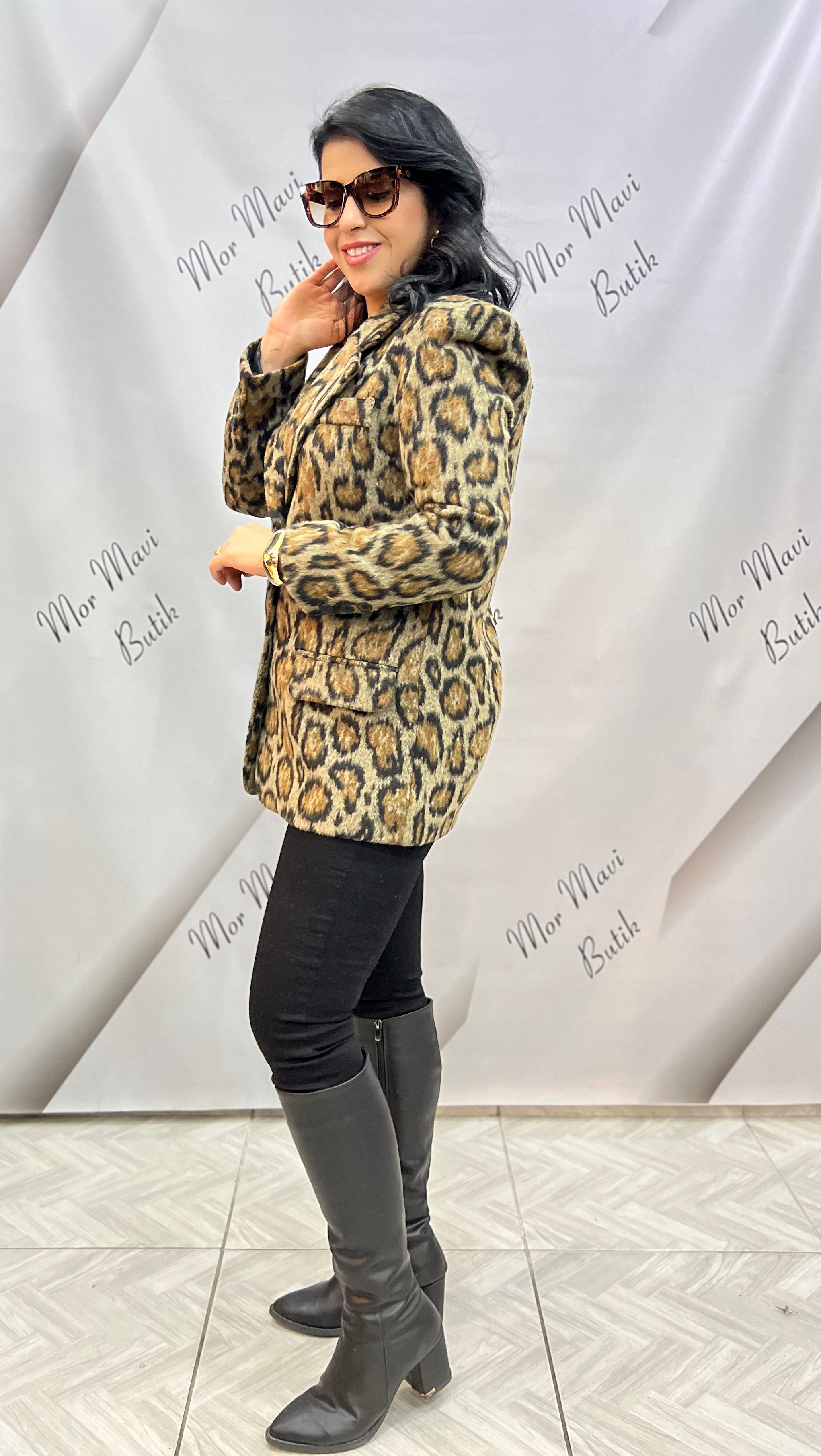 LEOPAR DESENLİ KAŞE BLAZER CEKET