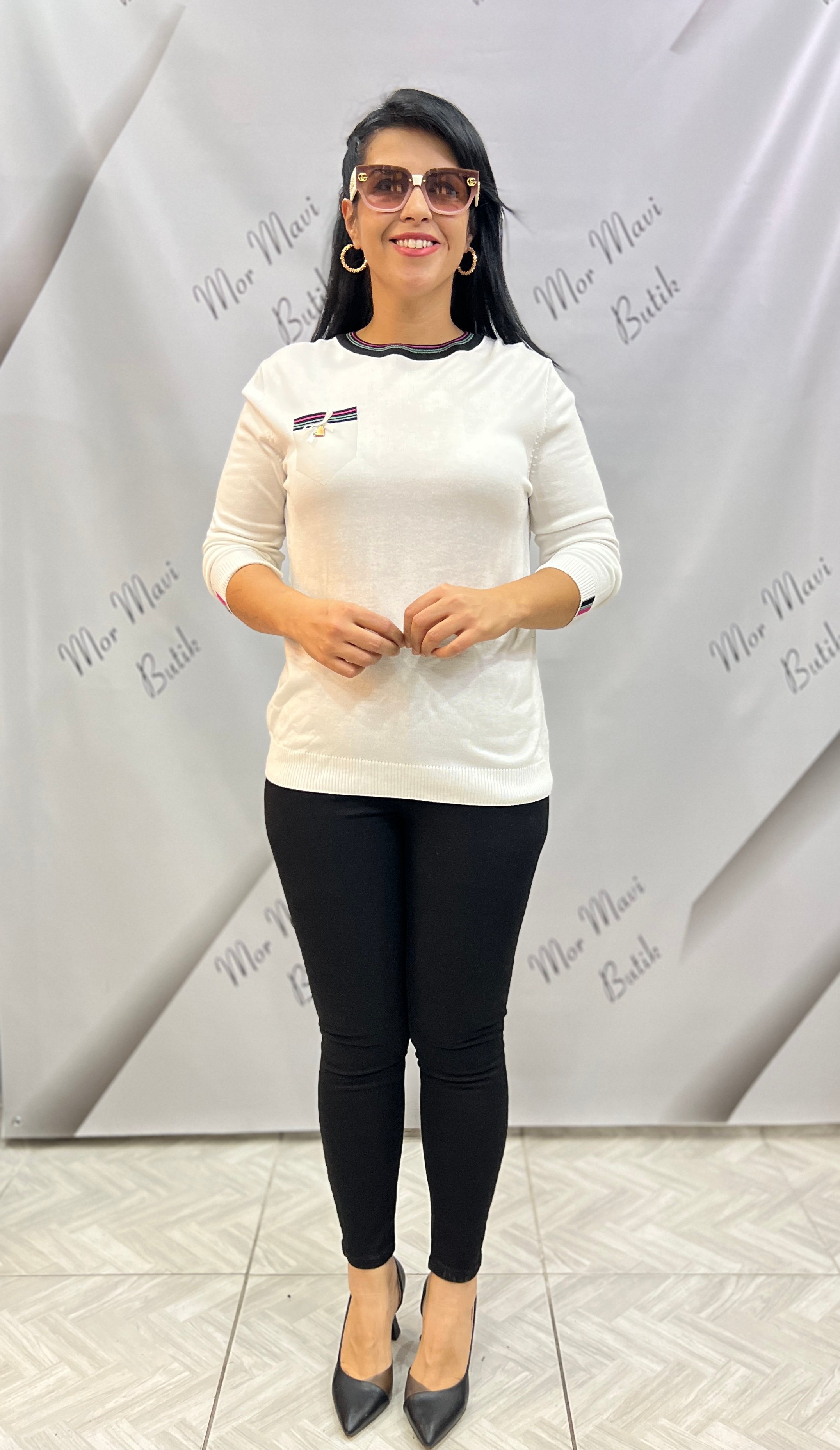 İTHAL İPLİK BİYE DETAYLI LUX KALİTE TRİKO BLUZ