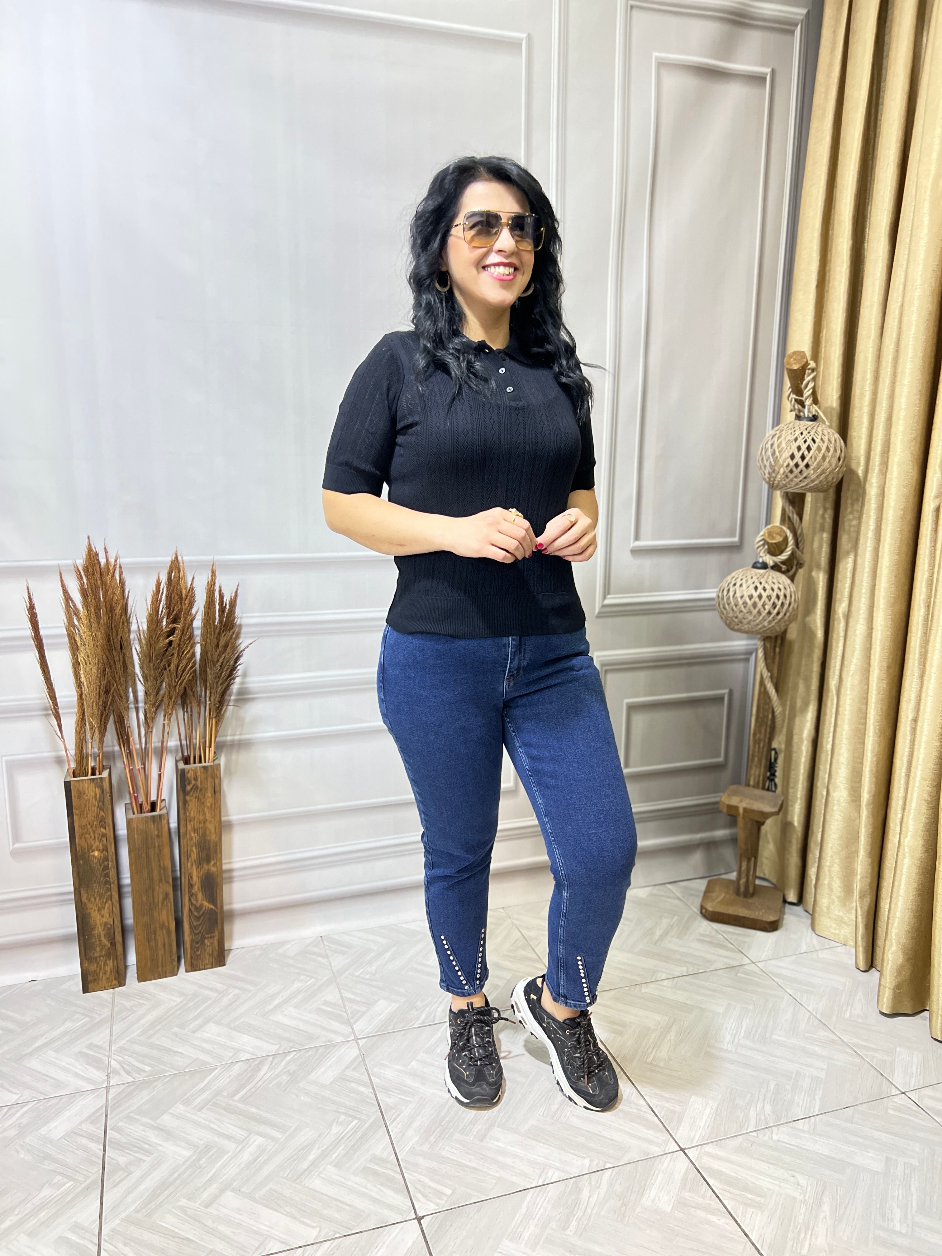 İTHAL İPLİK LUX KALİTE POLO YAKA MERSERİZE BLUZ - SİYAH