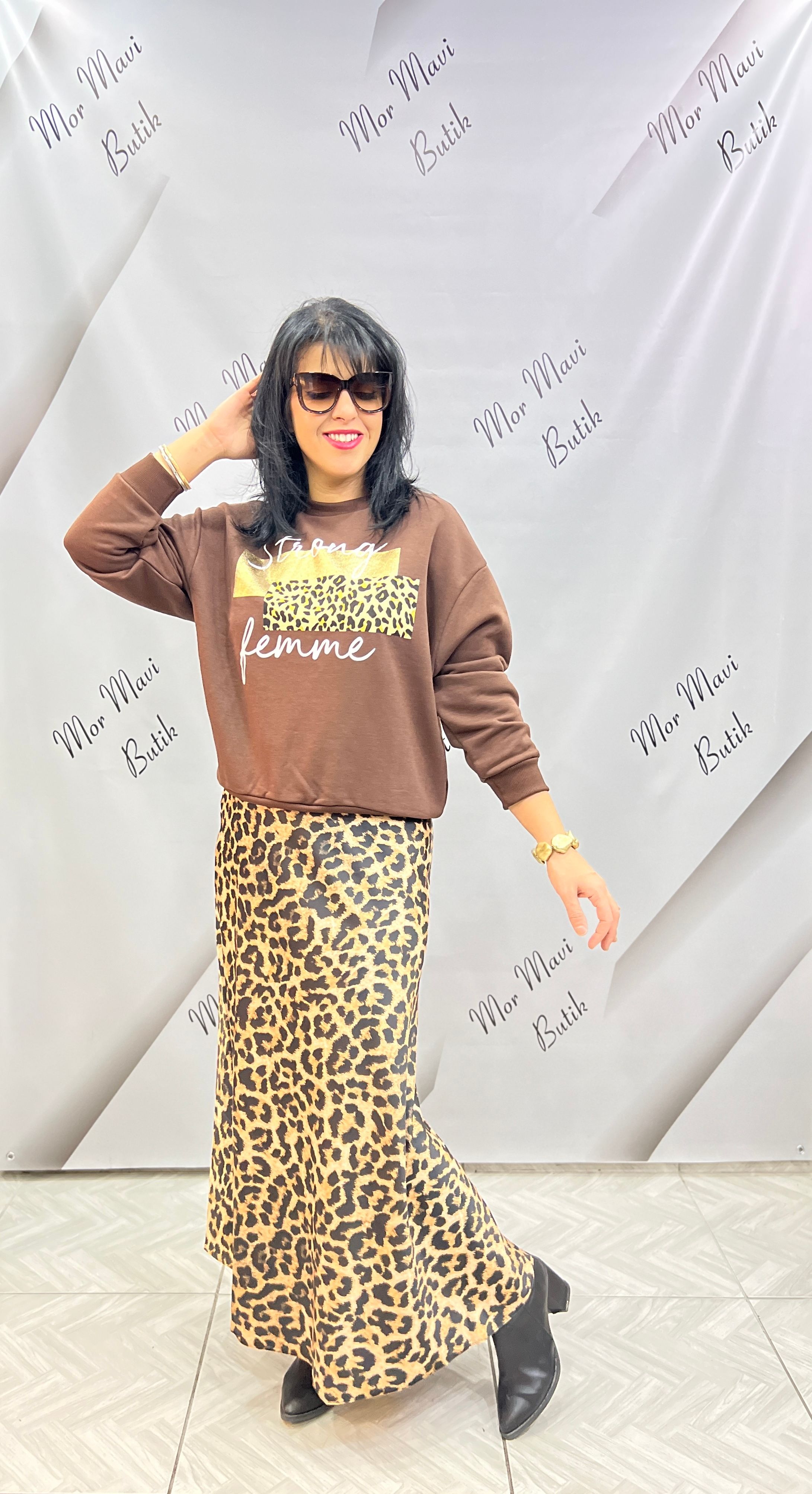 PREMIUM KALİTE LEOPAR & GOLD VARAK BASKILI SWEAT 