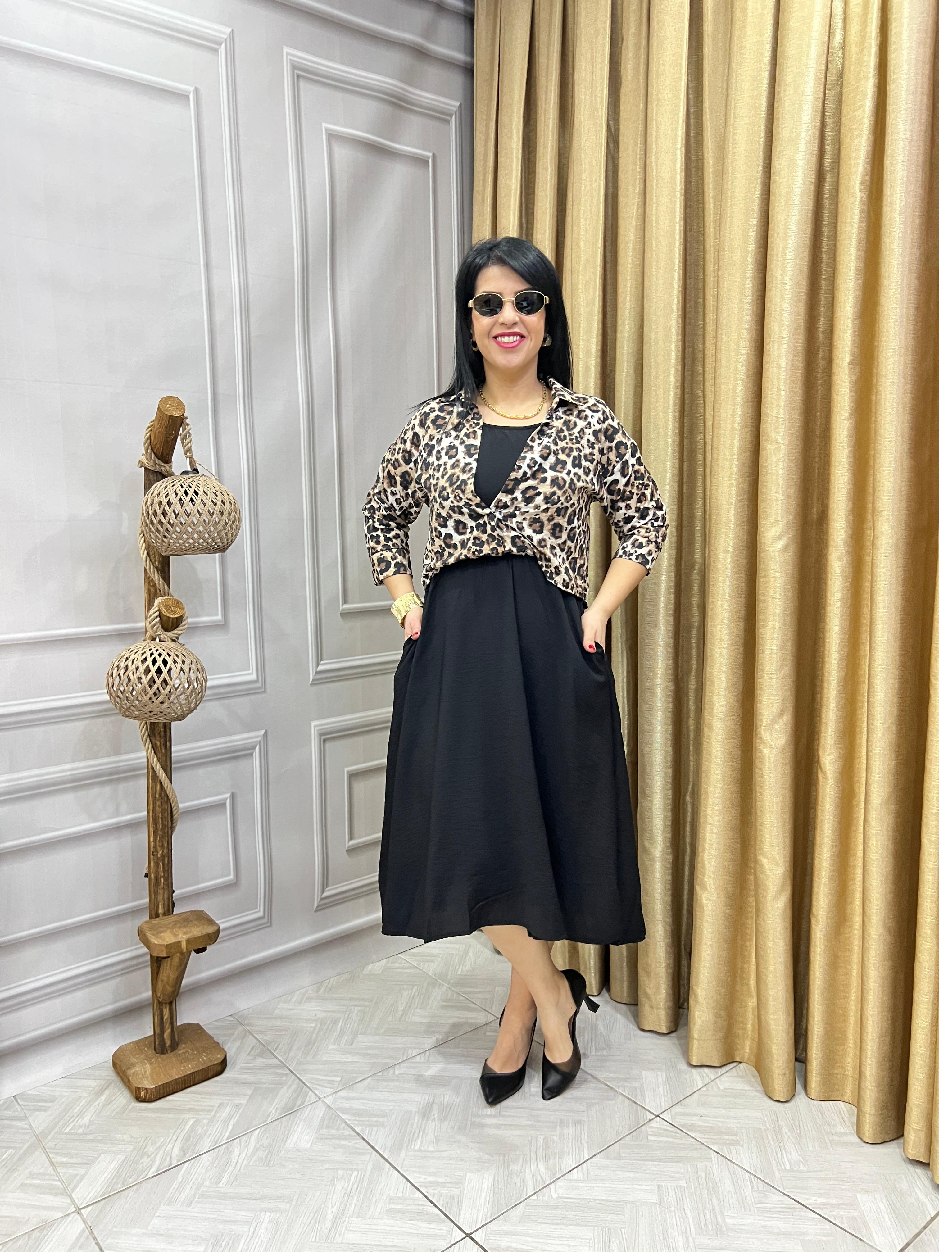 LEOPAR DESEN KETEN KUMAŞ LUX KALİTE GÖMLEK ELBİSE