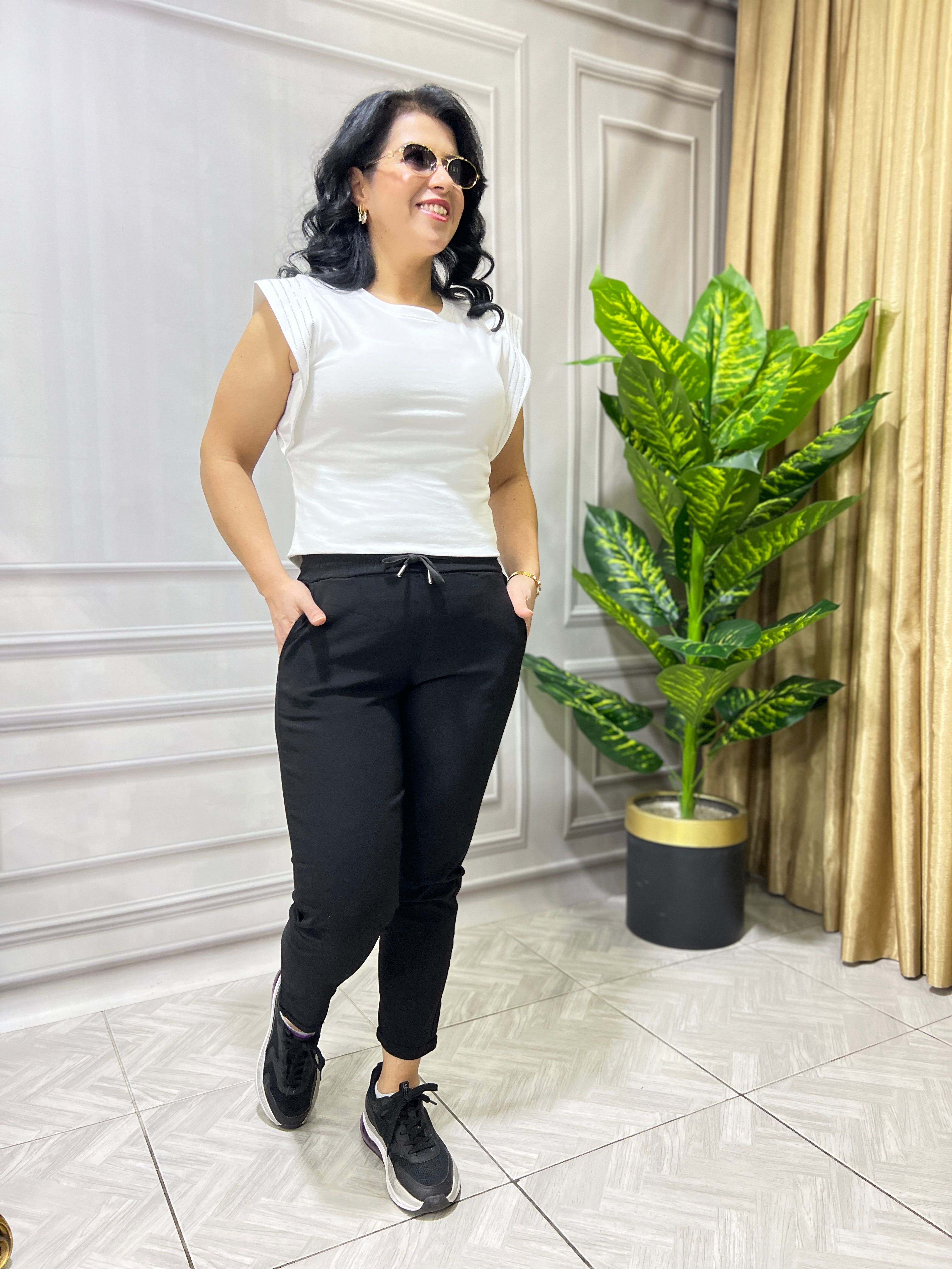 RETRO COOL LİKRALI KETEN PANTOLON - SİYAH