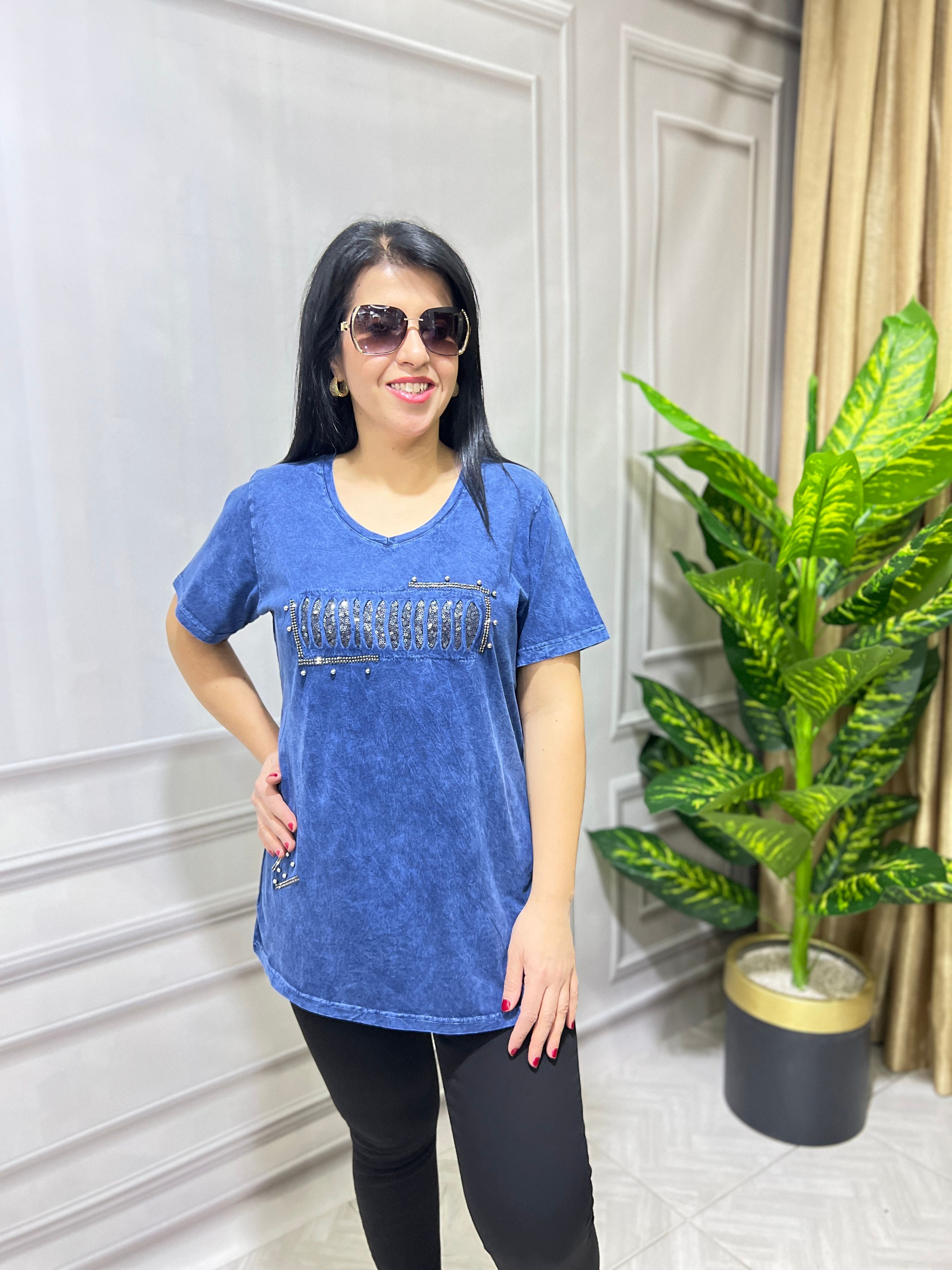 YIKAMALI KUMAŞ PULPAYET İŞLEMELİ LUX KALİTE T-SHIRT
