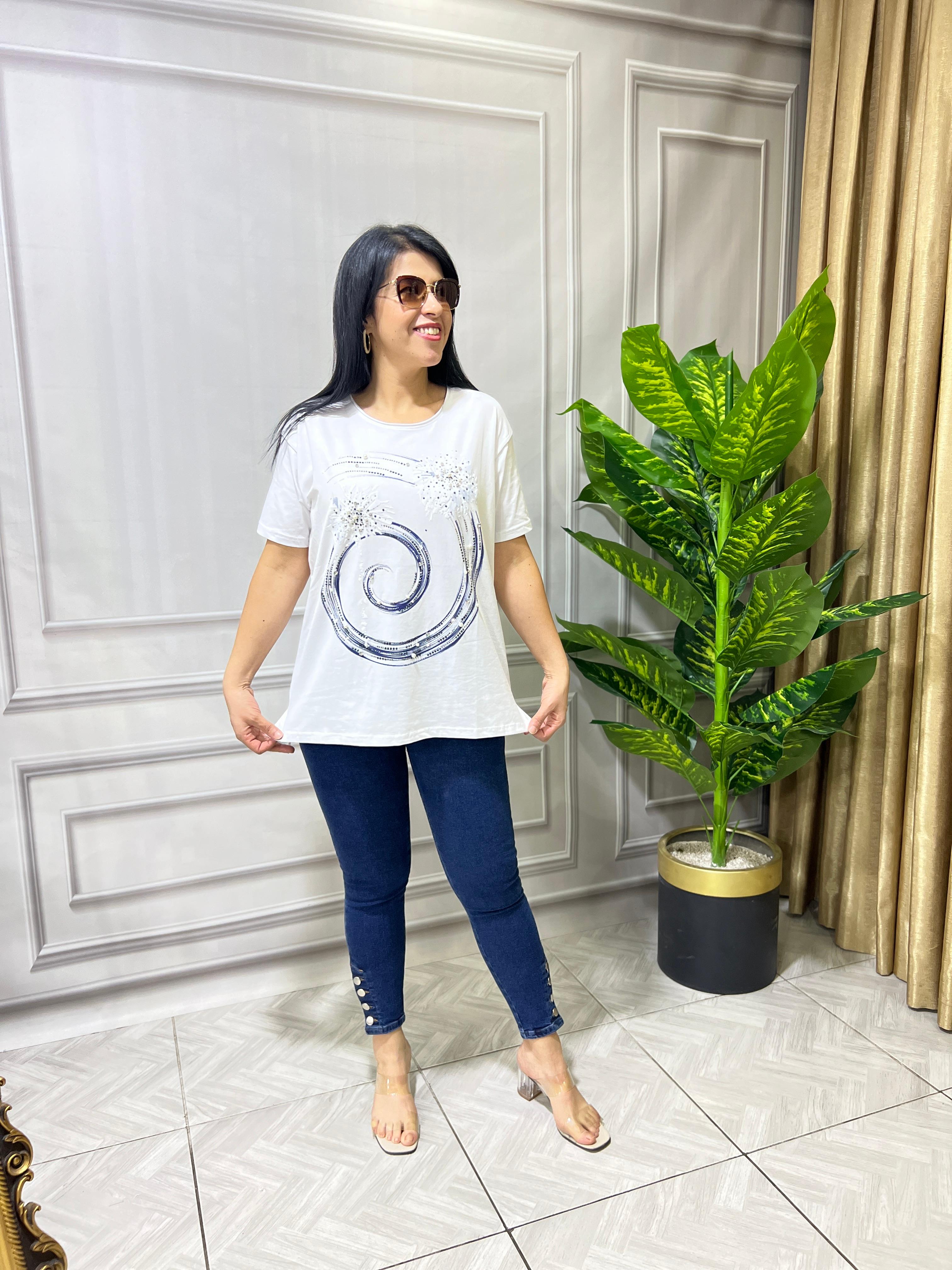 ARMİ MODAL KUMAŞ BLUZ - BEYAZ SONSUZLUK DESEN