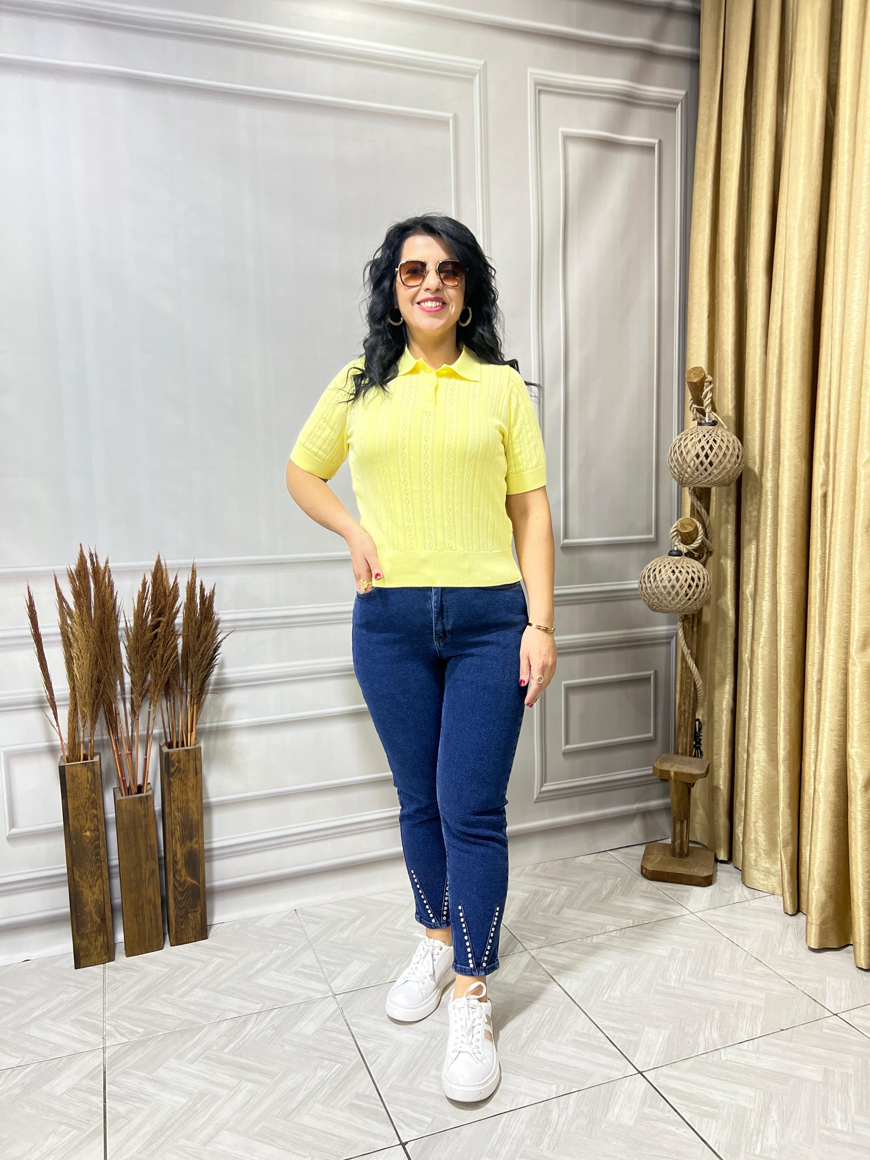 İTHAL İPLİK LUX KALİTE POLO YAKA MERSERİZE BLUZ - SARI