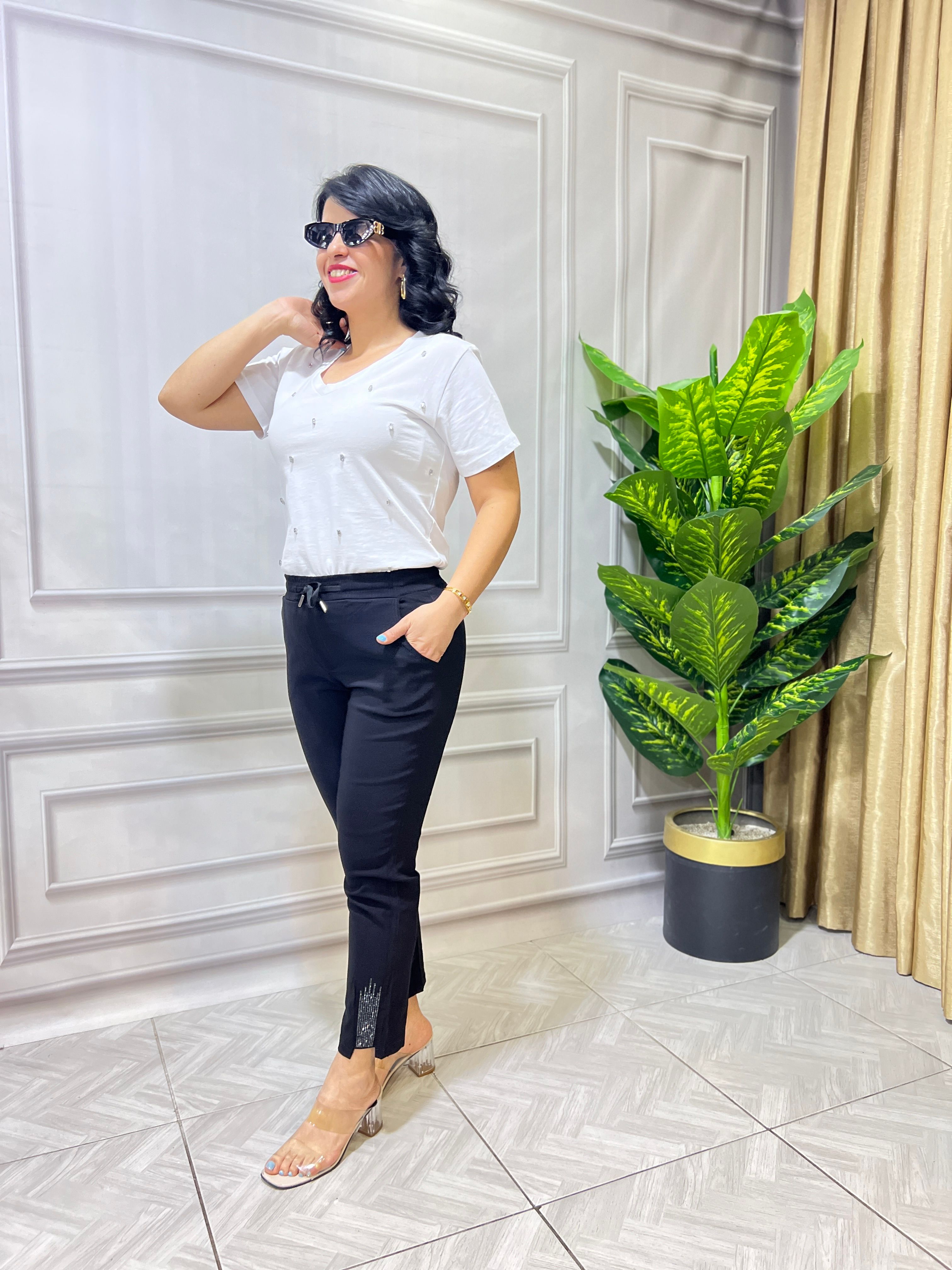 ELEGANCE TOUCH KETEN PANTOLON - SİYAH