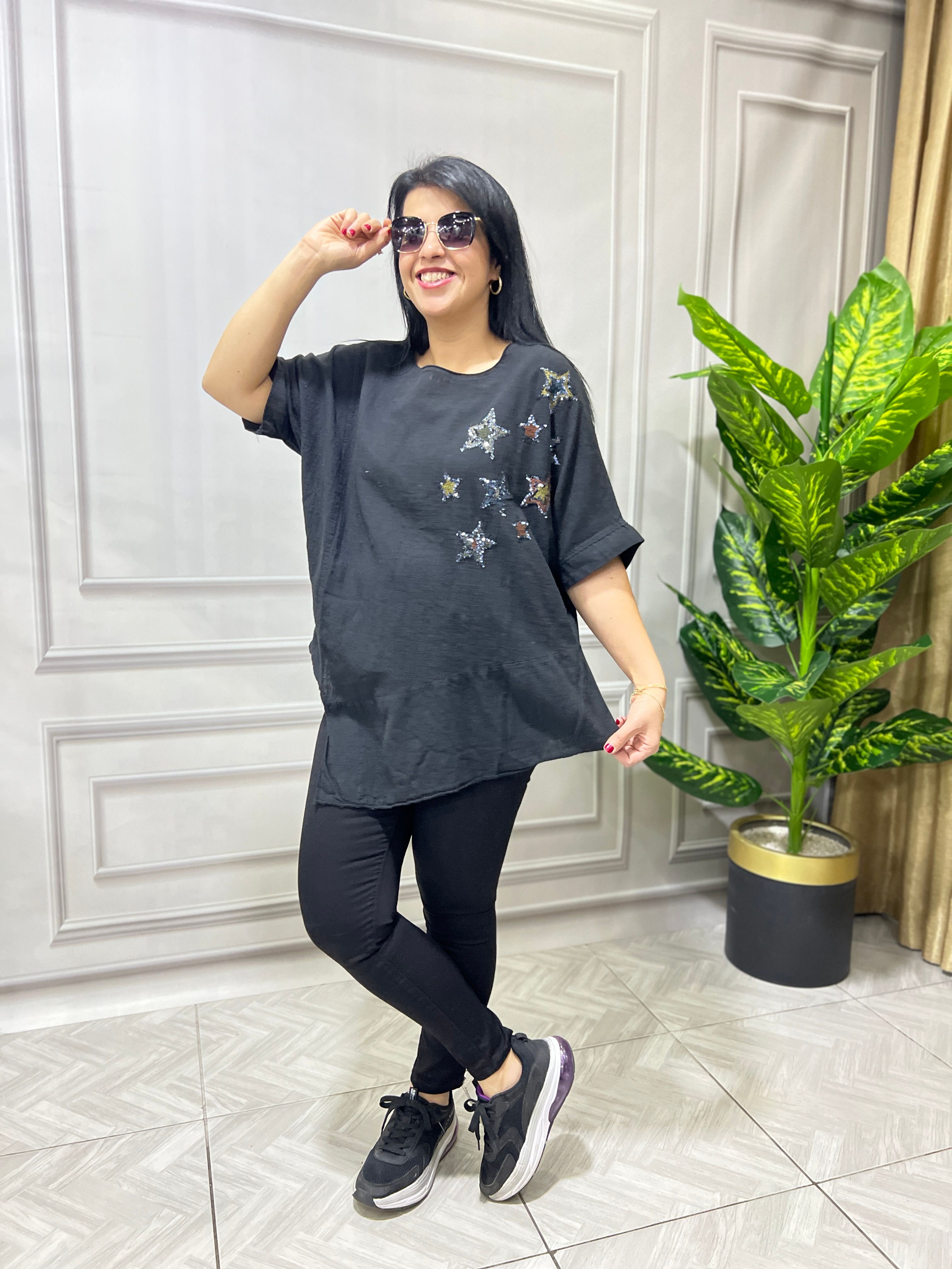 COSMO OTANTİK KETEN TSHIRT - SİYAH