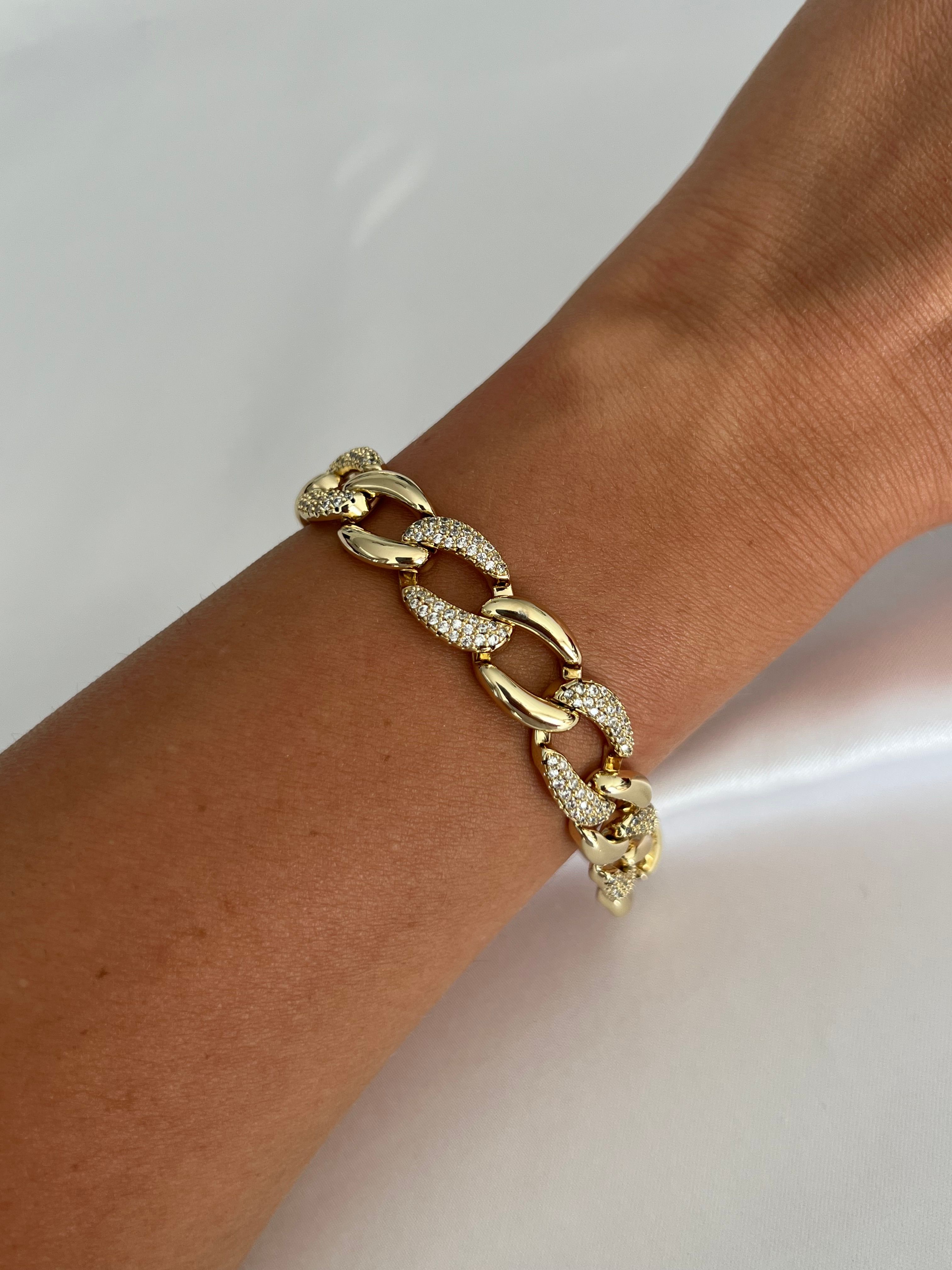 XUPING 14K Renk Oval Taş Süsleme Halka Zincir Bileklik