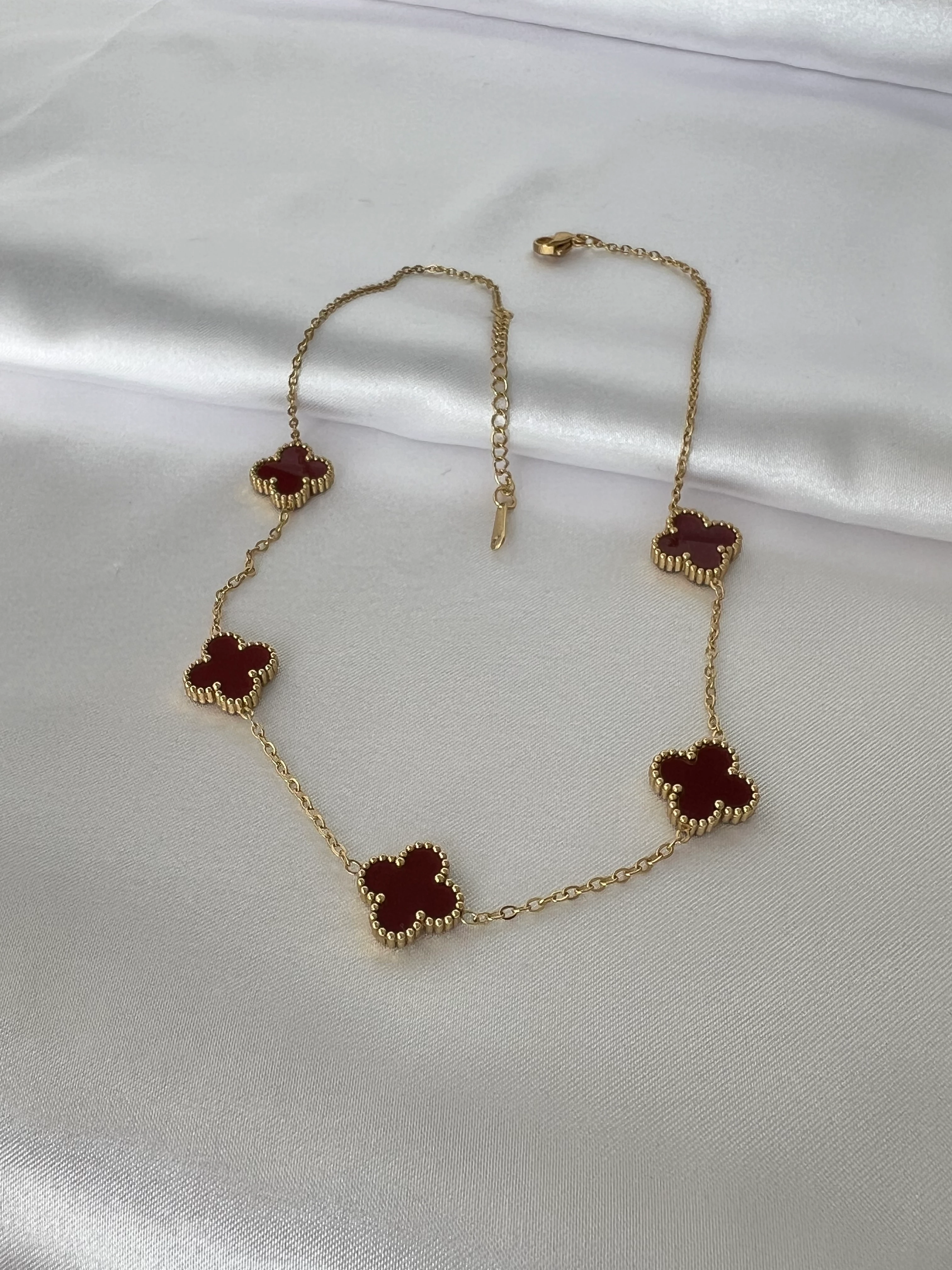 ÇELİK Bordo  Yonca Kolye