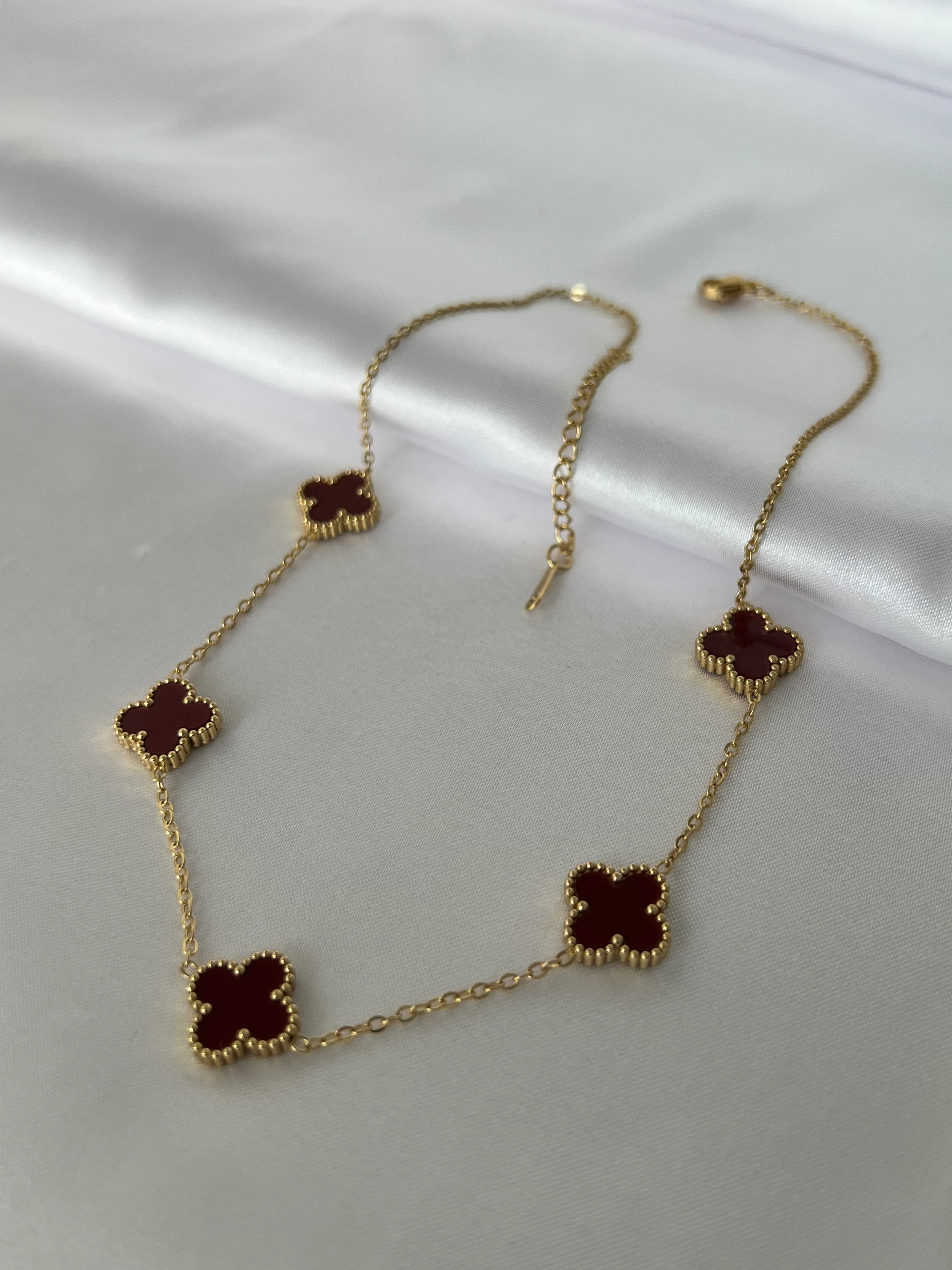 ÇELİK Bordo  Yonca Kolye