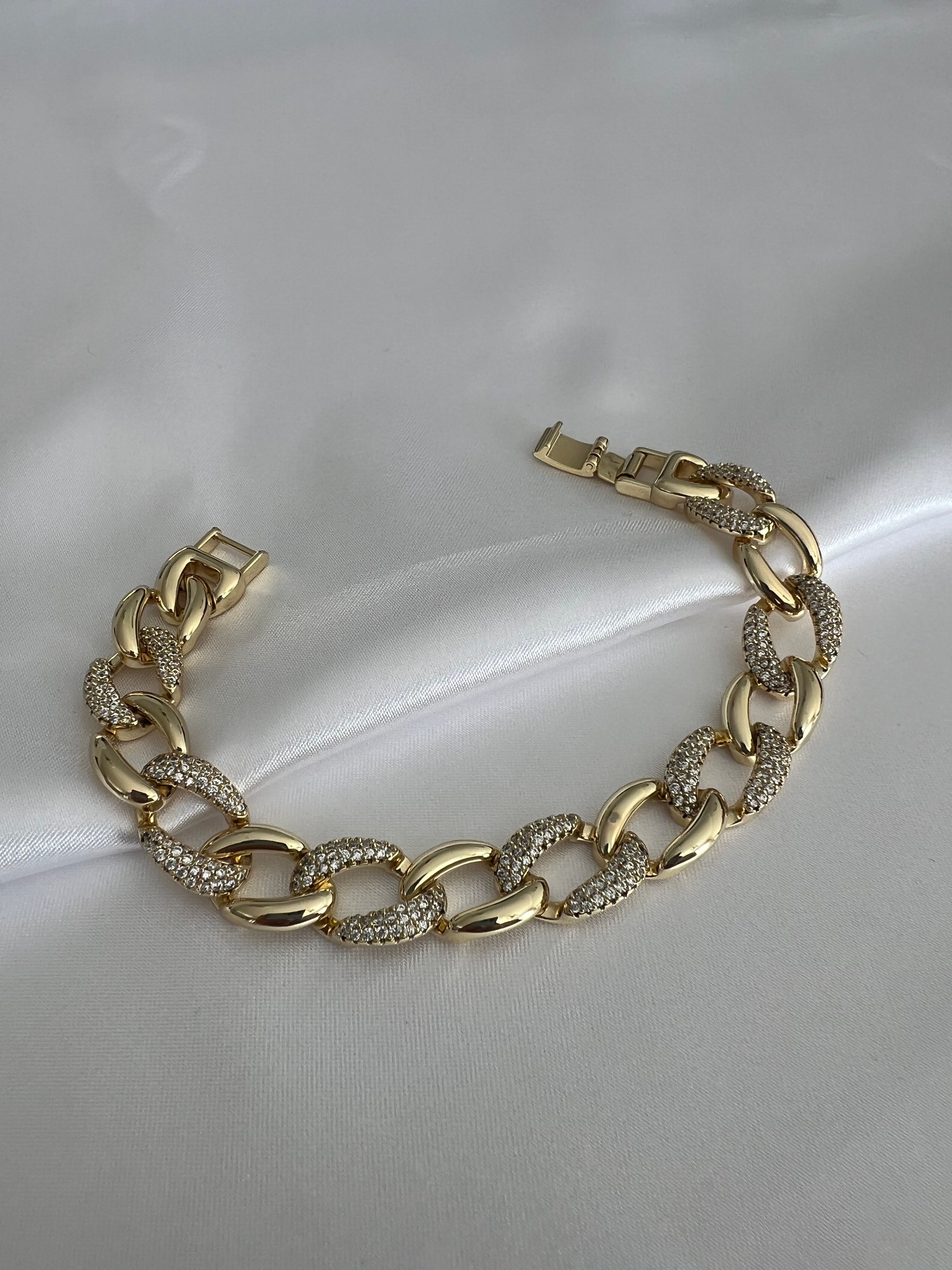 XUPING 14K Renk Oval Taş Süsleme Halka Zincir Bileklik