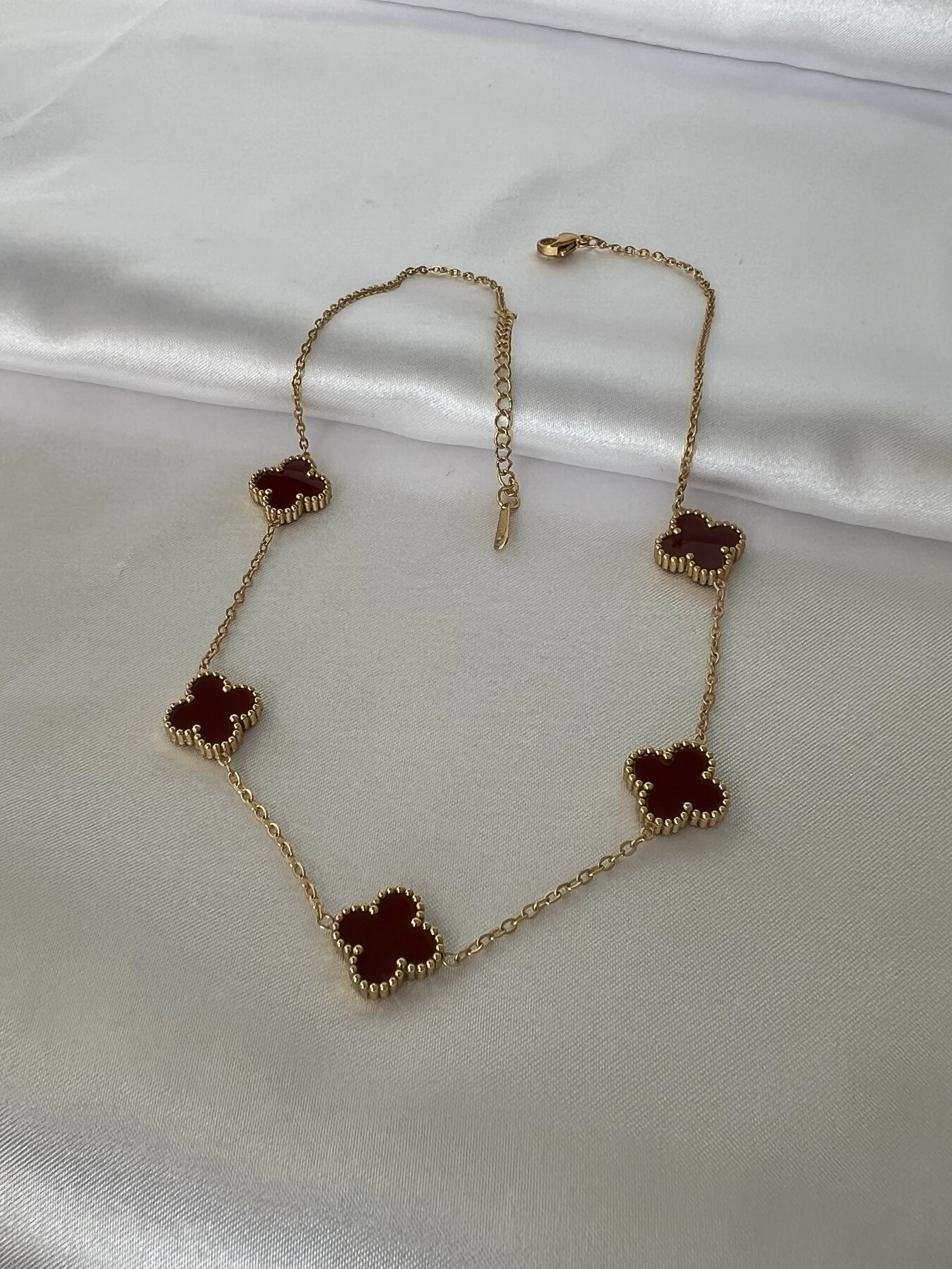 ÇELİK Bordo  Yonca Kolye