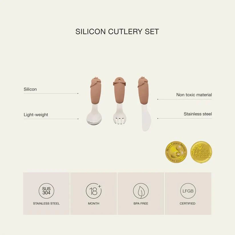 Citron 3'lü Silikon Saplı Paslanmaz Çelik Çatal Bıçak ve Kaşık Takımı - Unicorn 