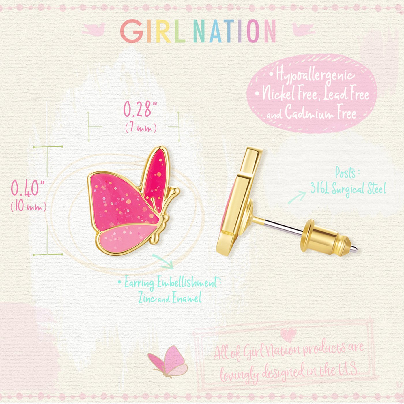 Girl Nation Küpe - Glitter Butterfly