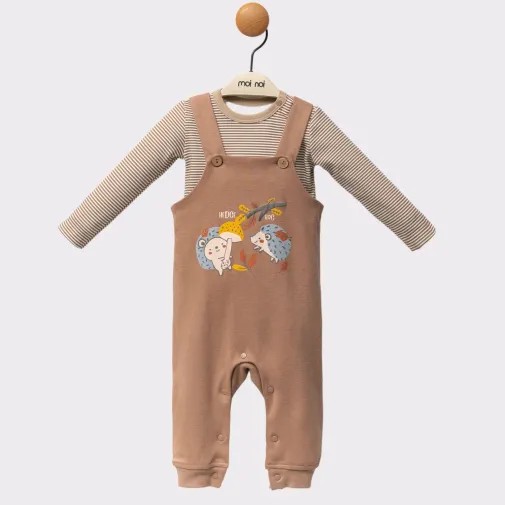 Moi Noi Unisex Kirpi Baskılı Bebek Salopet Kirpi