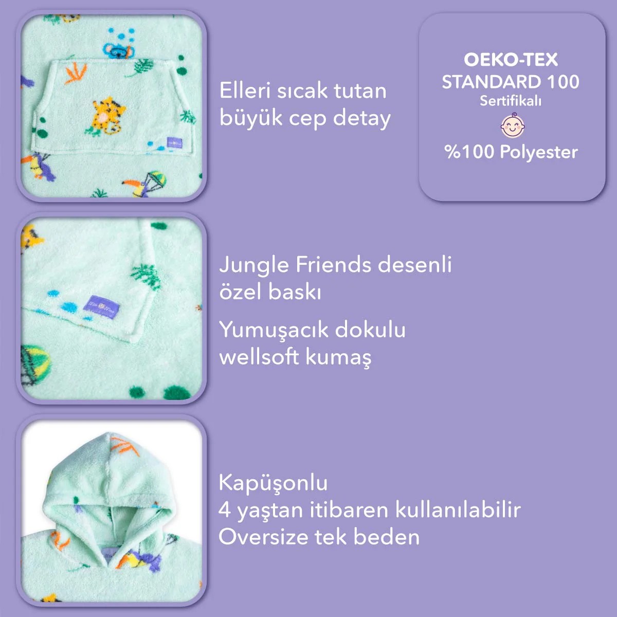 Giyilebilir Çocuk Battaniye Jungle Friends