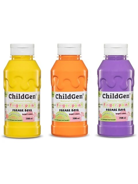 ChildGen - Süper Yıkanabilir Parmak Boya 3x350 ml şişe - SARI TURUNCU MOR