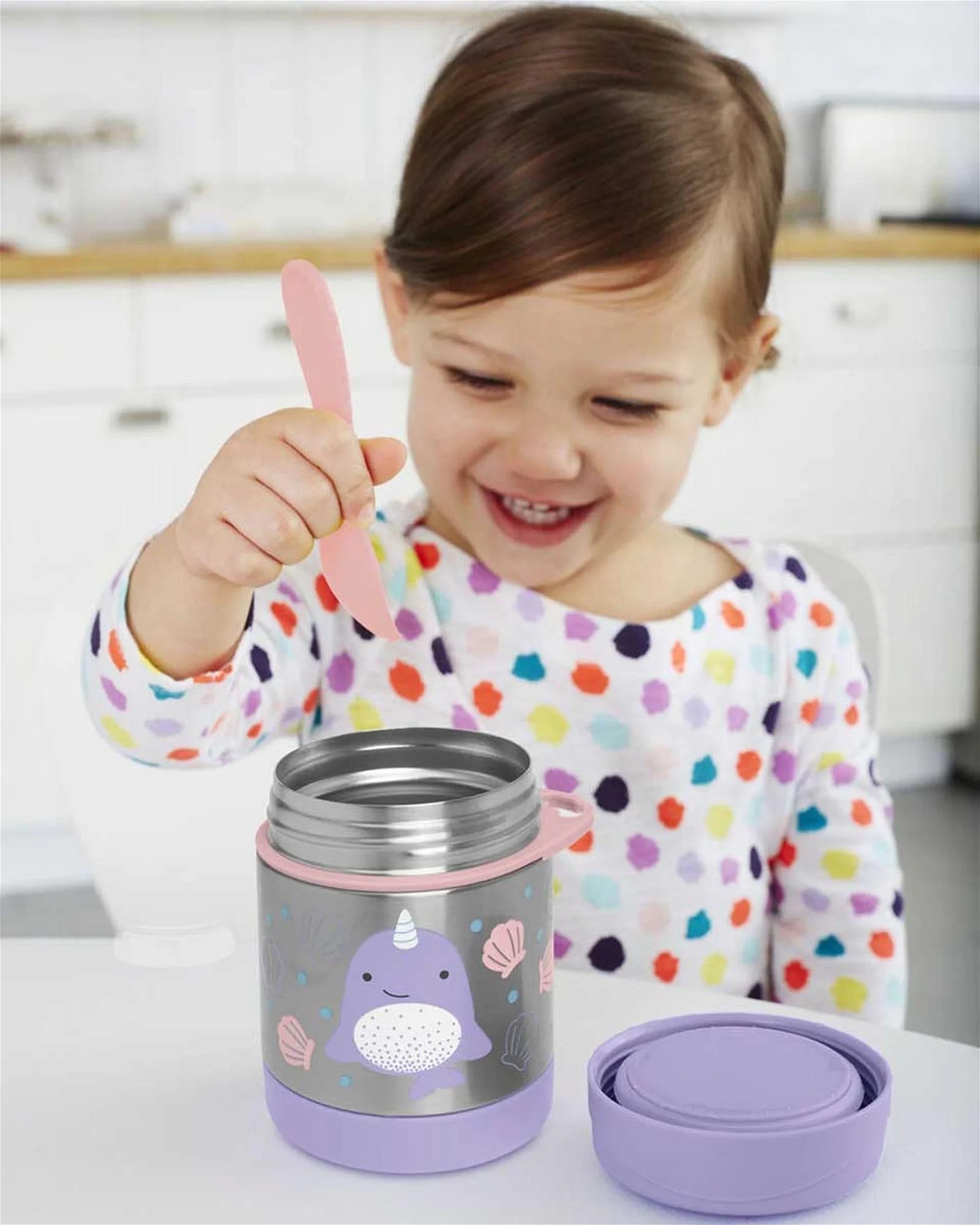 Skip Hop Paslanmaz Çelik Mama Saklama ve Taşıma Termosu Narwhal 2 Parça Set