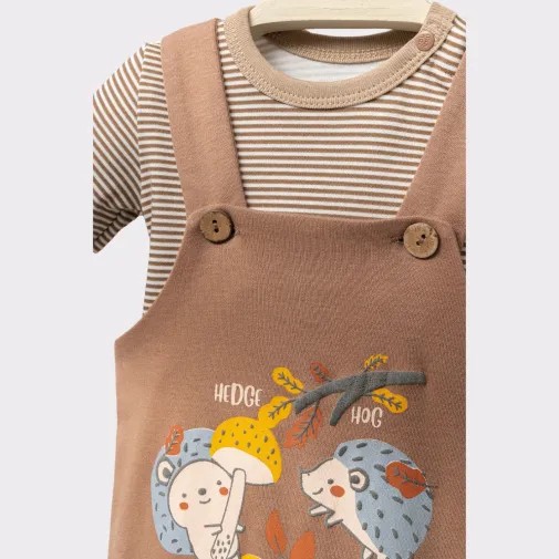 Moi Noi Unisex Kirpi Baskılı Bebek Salopet Kirpi
