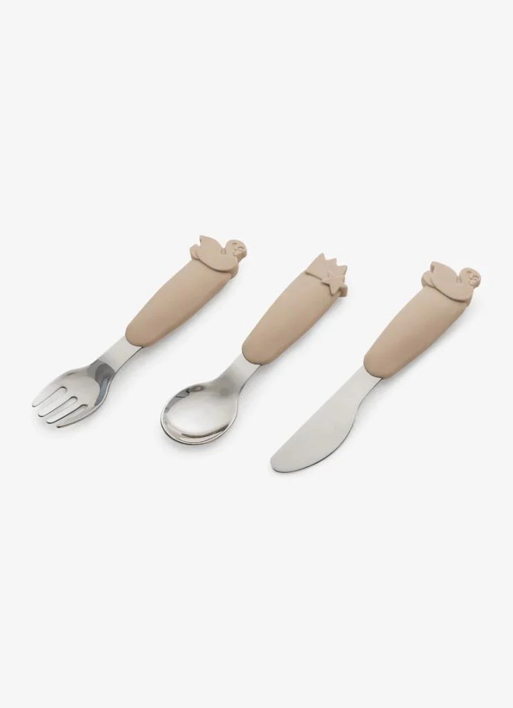 Citron Çantalı Silikon Saplı Paslanmaz Çelik Çatal Bıçak ve Kaşık Takımı - Beige 