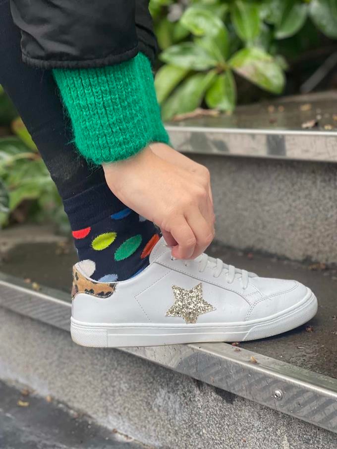 Merli&Rose Star Kadın Sneaker | Beyaz-Leopar-Gold