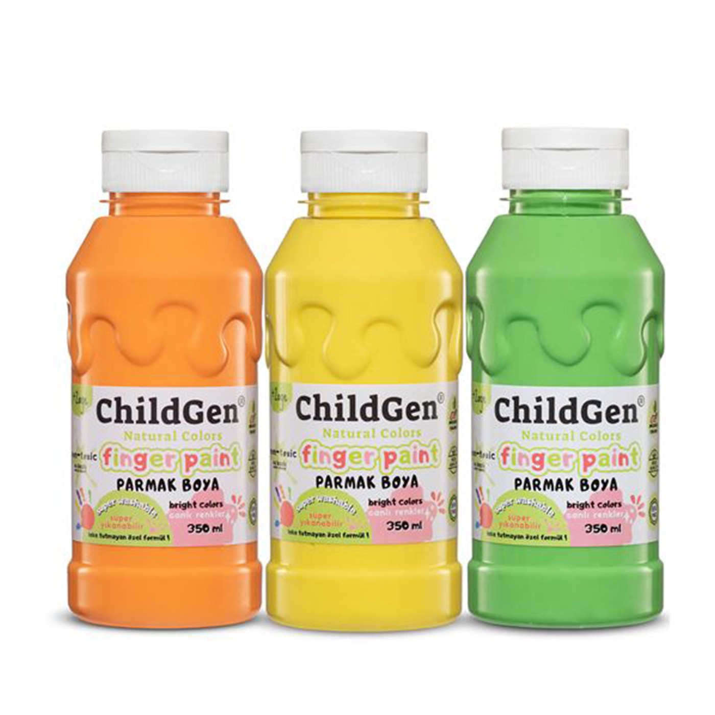 ChildGen - Süper Yıkanabilir Parmak Boya 3x350 ml şişe - PASTEL SET