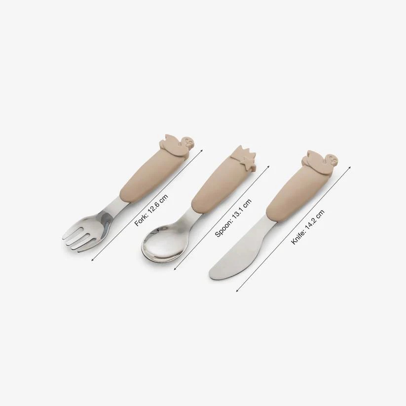 Citron Çantalı Silikon Saplı Paslanmaz Çelik Çatal Bıçak ve Kaşık Takımı - Beige 