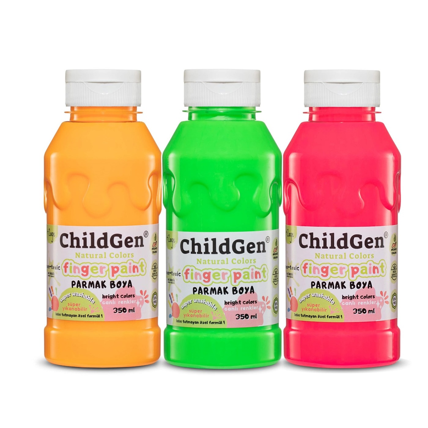 ChildGen - Süper Yıkanabilir Parmak Boya 3x350 ml şişe - NEON SET