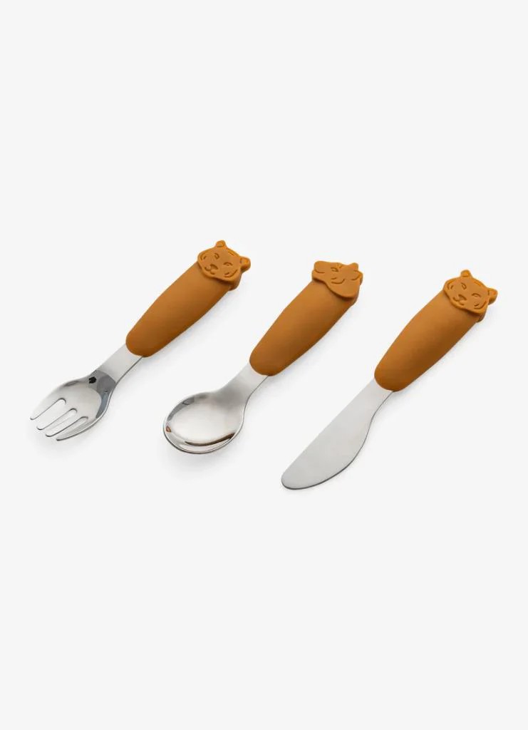 Citron Çantalı Silikon Saplı Paslanmaz Çelik Çatal Bıçak ve Kaşık Takımı - Caramel