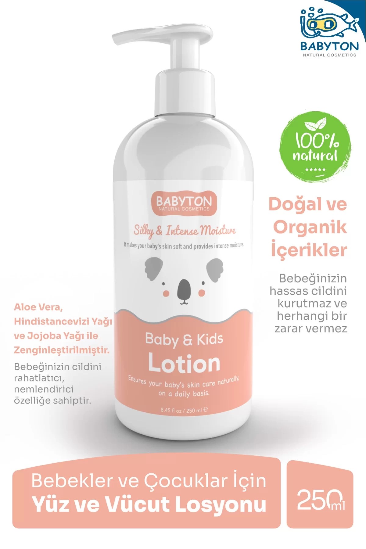 Bebek ve Çocuklar için Doğal Yüz ve Vücut Losyonu 250 ml