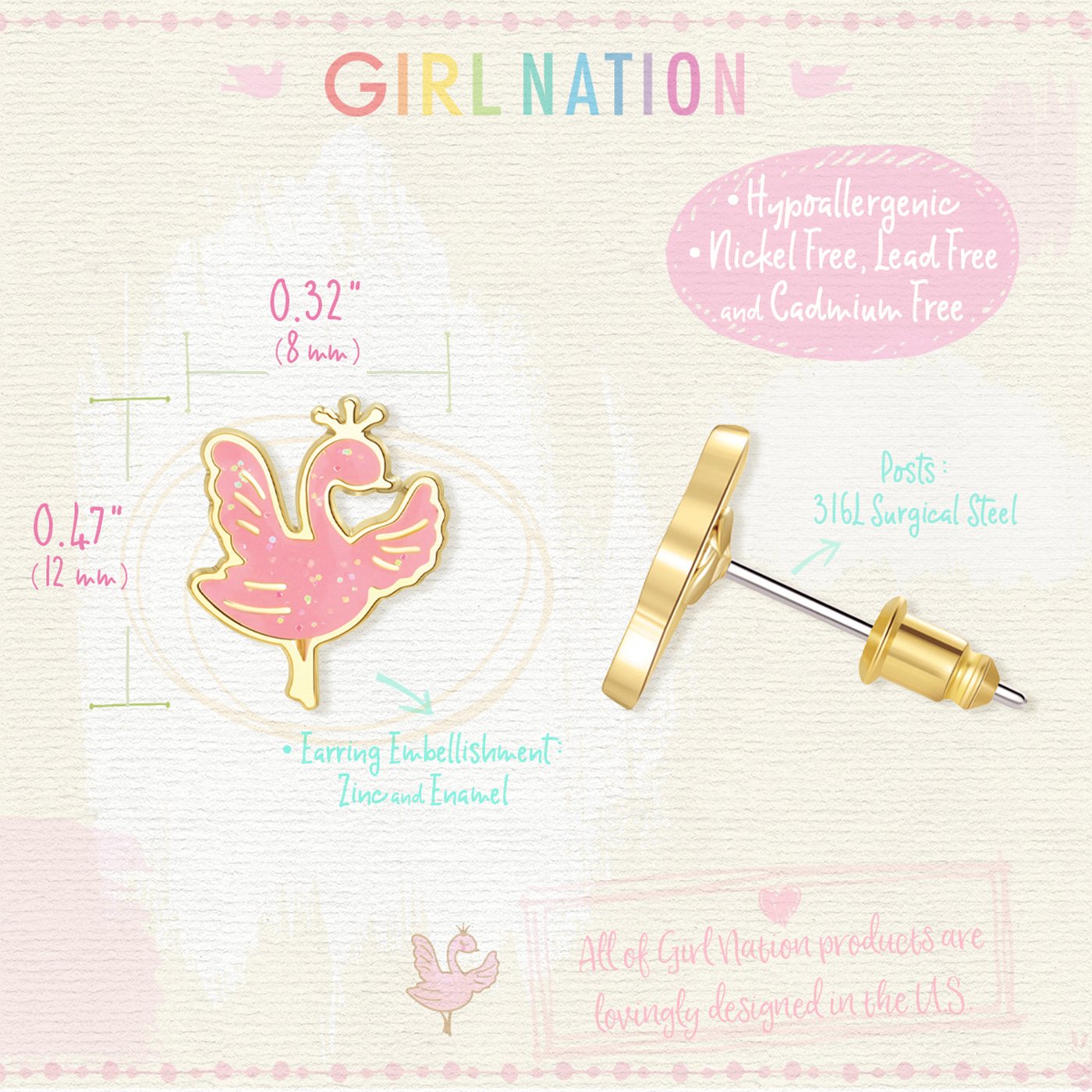 Girl Nation Küpe - Sparkly Swan