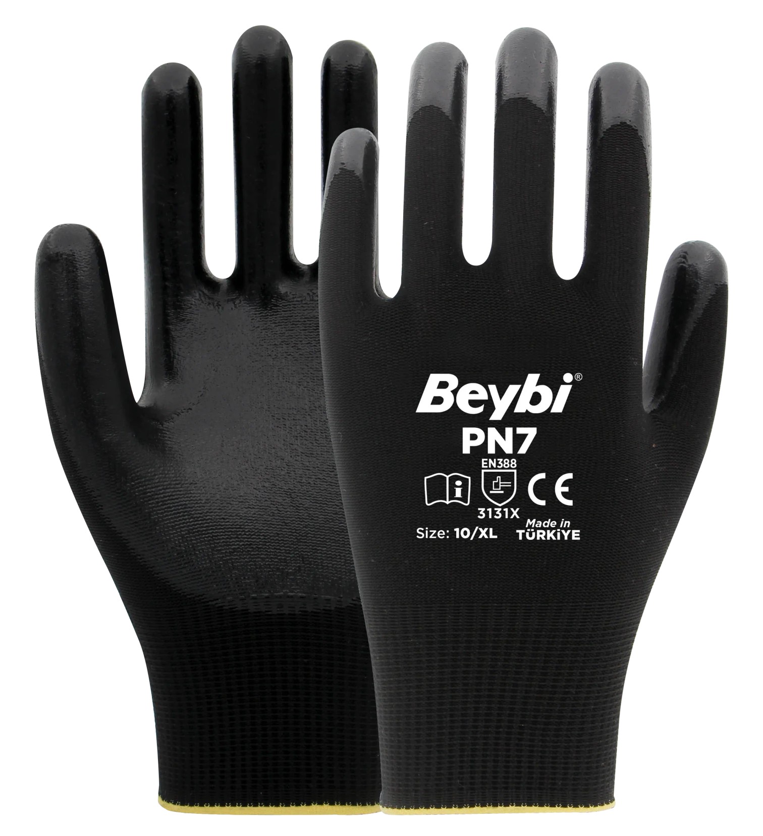 Beybi PN7 Polyester Örme Nitril Eldiven Koli (288 Çift) - Siyah