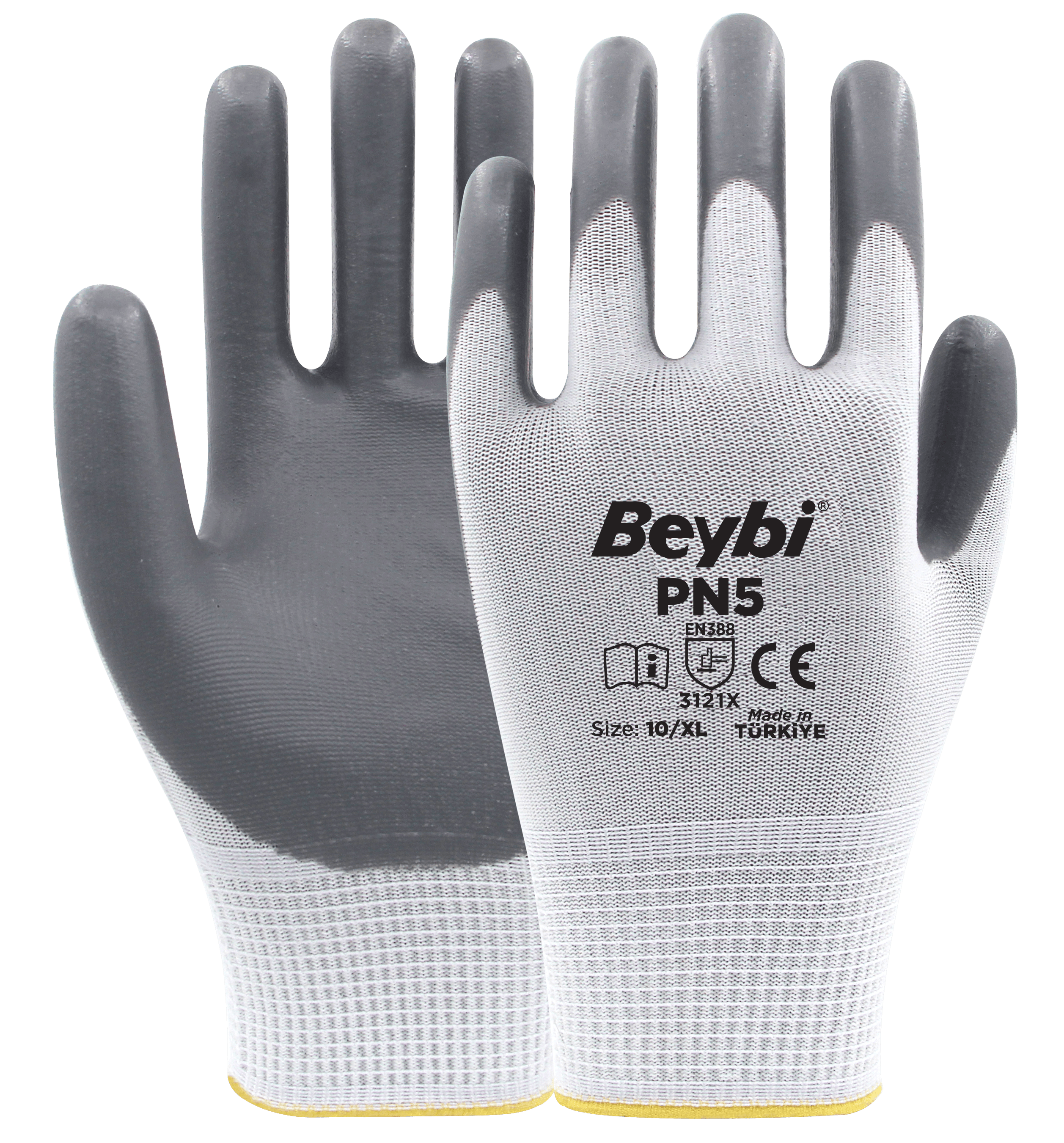 Beybi PN5 Polyester Örme Nitril Eldiven Koli (288 Çift) - Gri