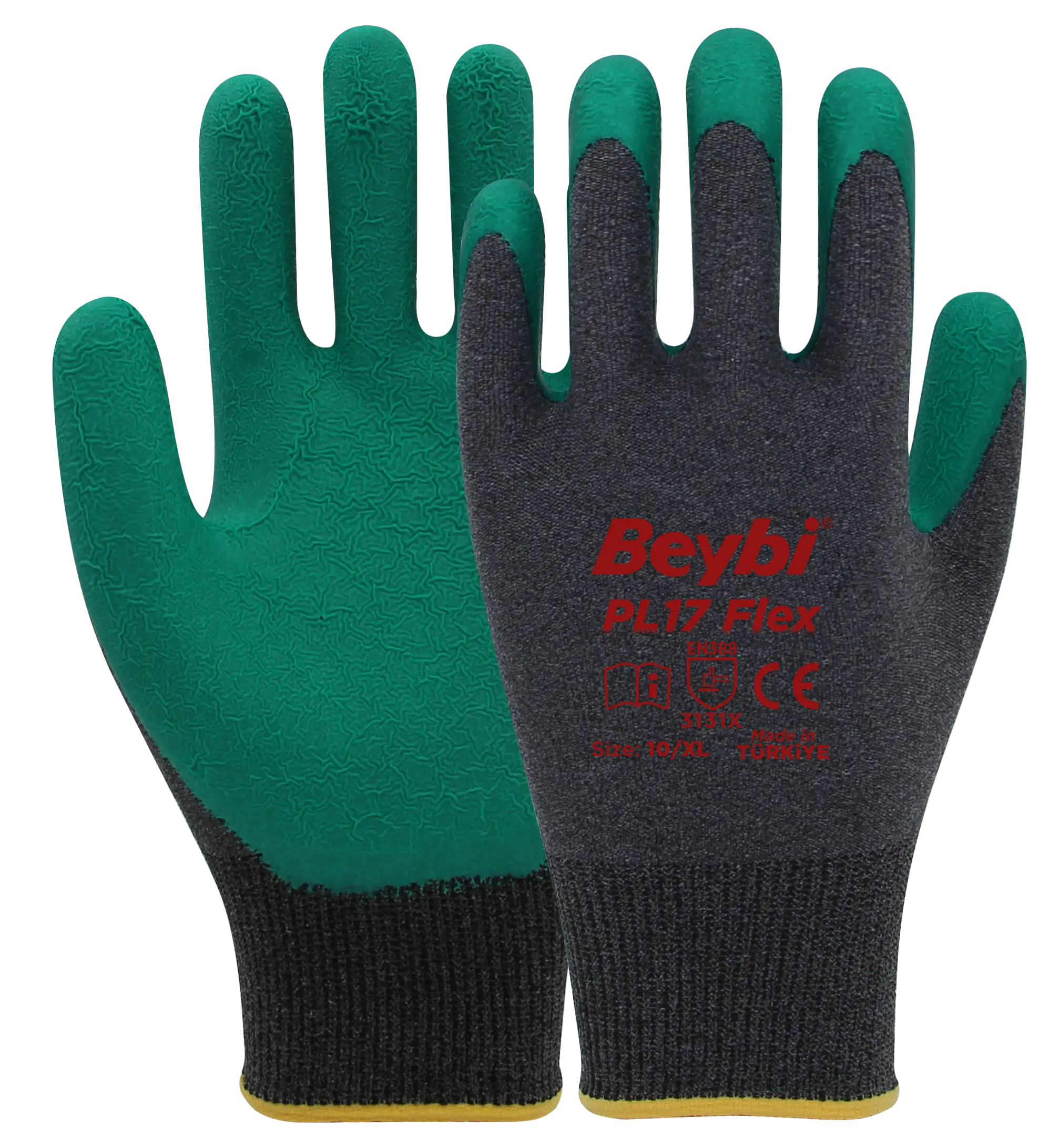 Beybi PL17 Flex Lateks Kaplı İş Eldiveni Koli - Yeşil