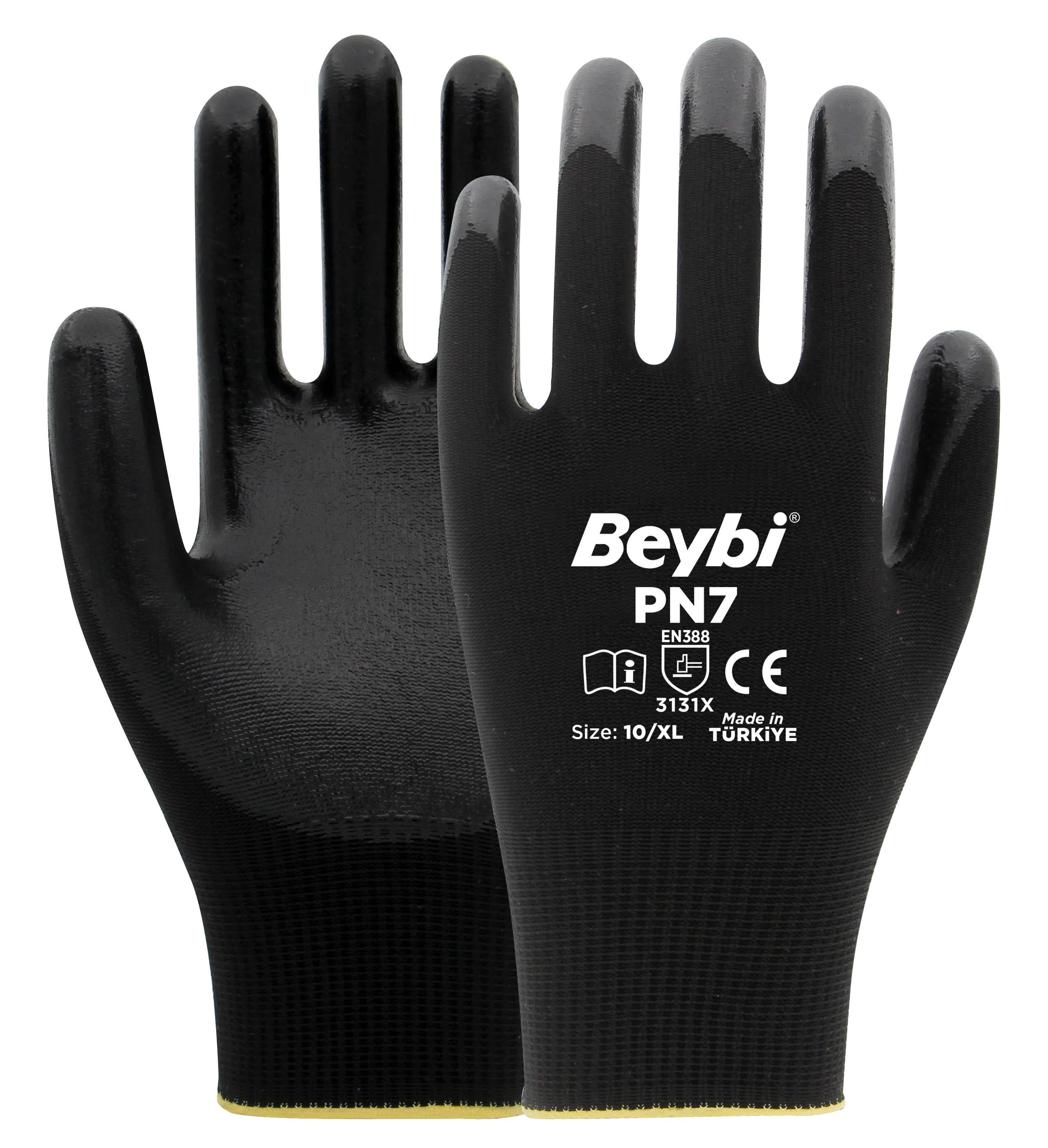 Beybi PN7 Polyester Örme Nitril Eldiven Siyah Koli (288 Çift)