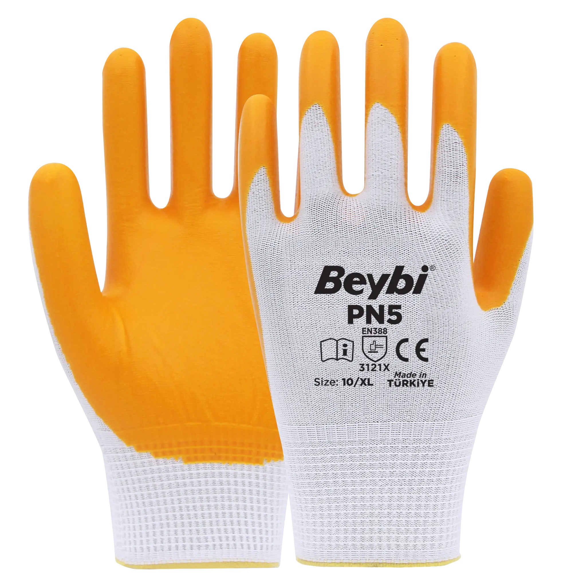 Beybi PN5 Polyester Örme Nitril Eldiven - Sarı