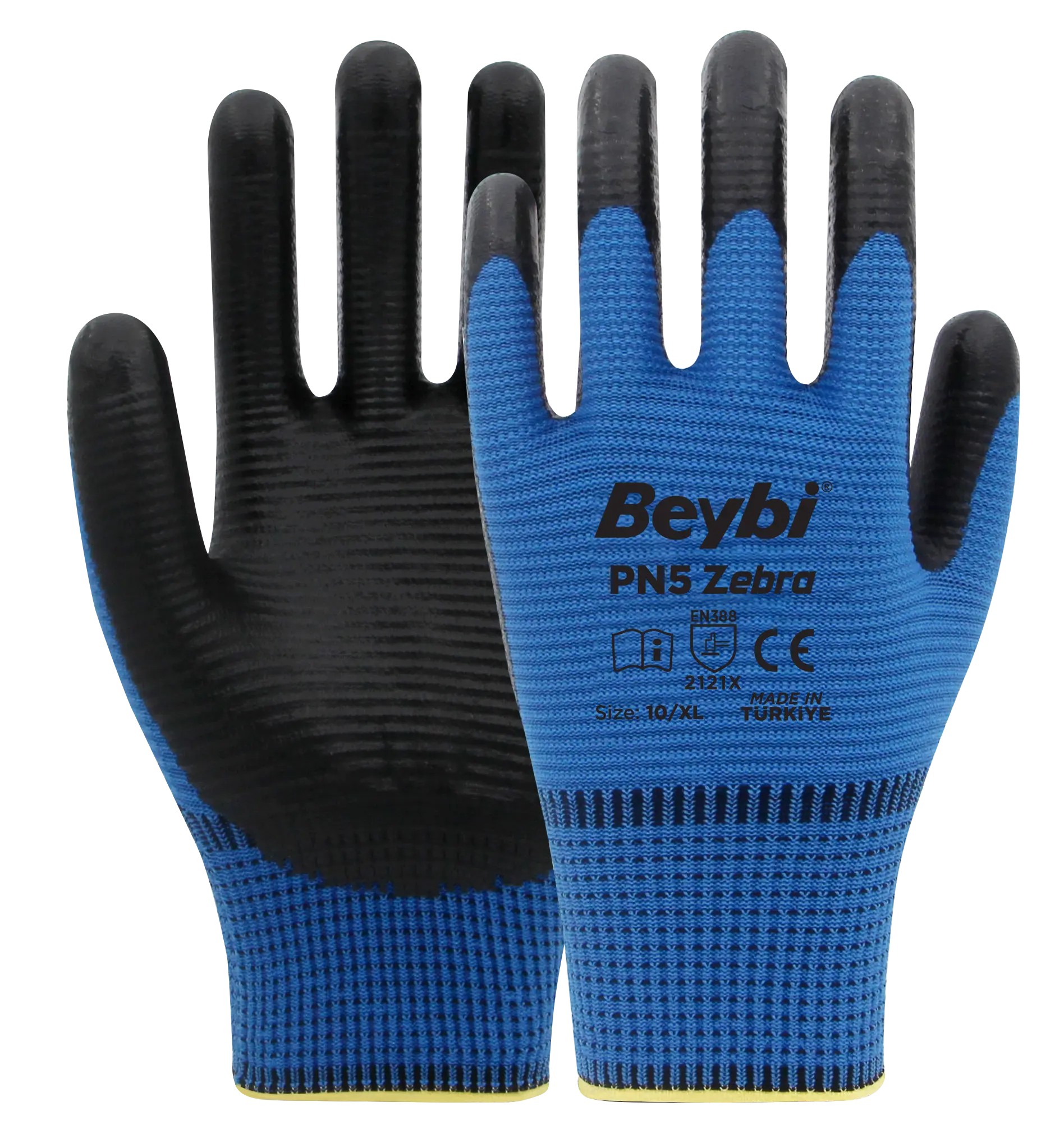 Beybi PN5 Zebra Polyester Örme Nitril Eldiven Koli (288 Çift) - Mavi