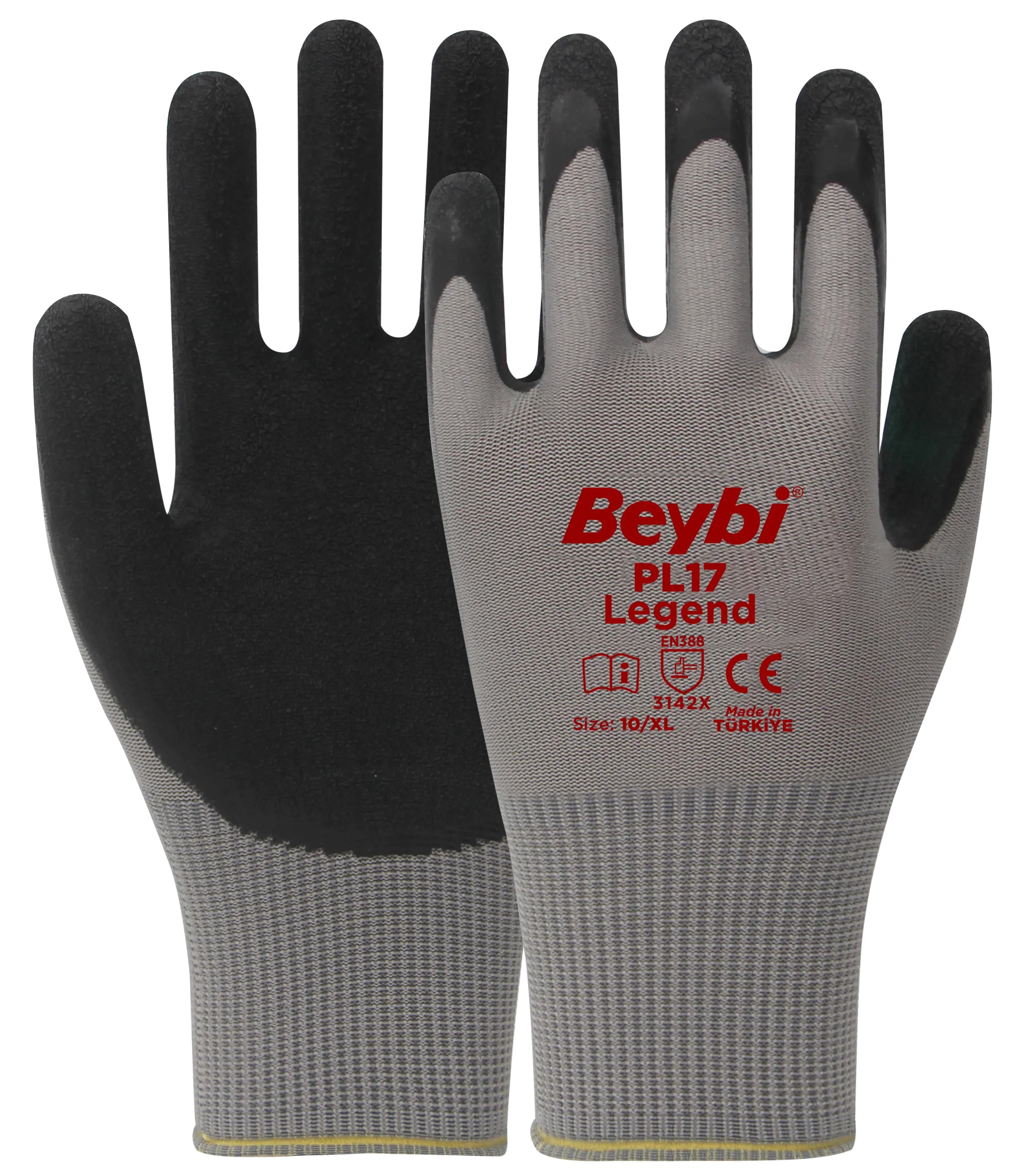 Beybi PL17 Legend Polyester Örme Lateks Eldiven - Siyah