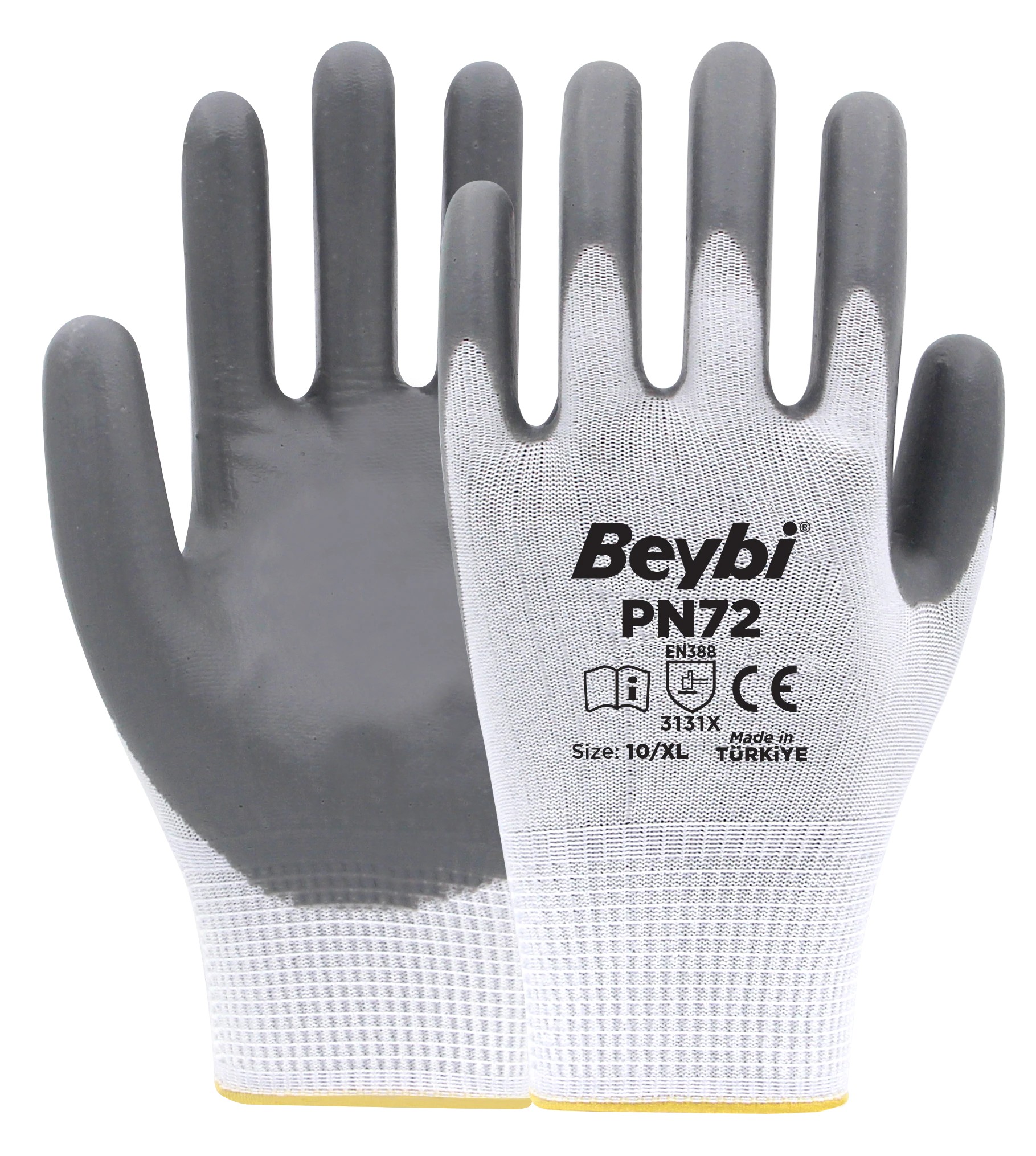 Beybi PN72 Gri Polyester Örme Nitril Eldiven