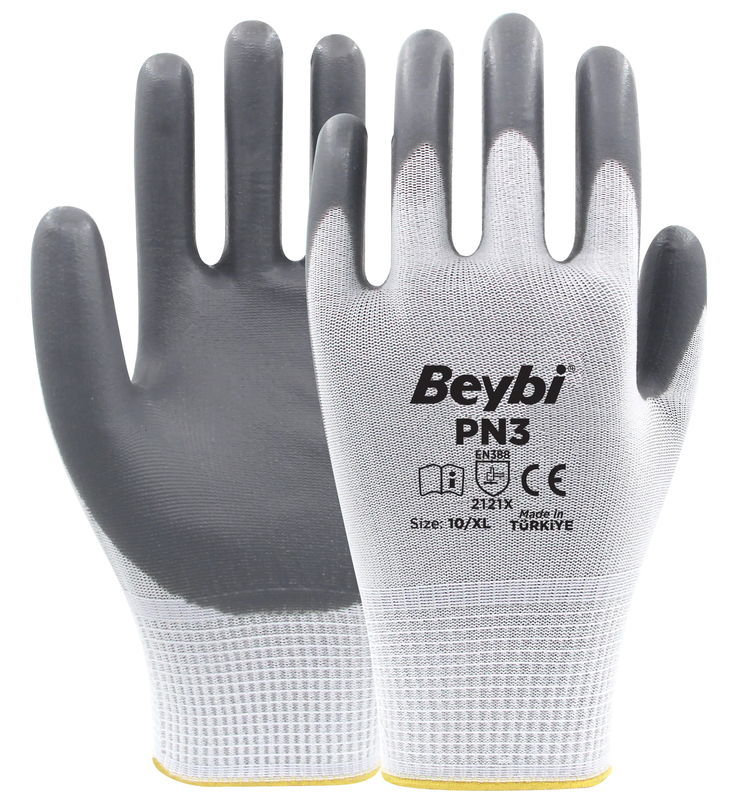 Beybi PN3 Polyester Örme Nitril Eldiven - Gri