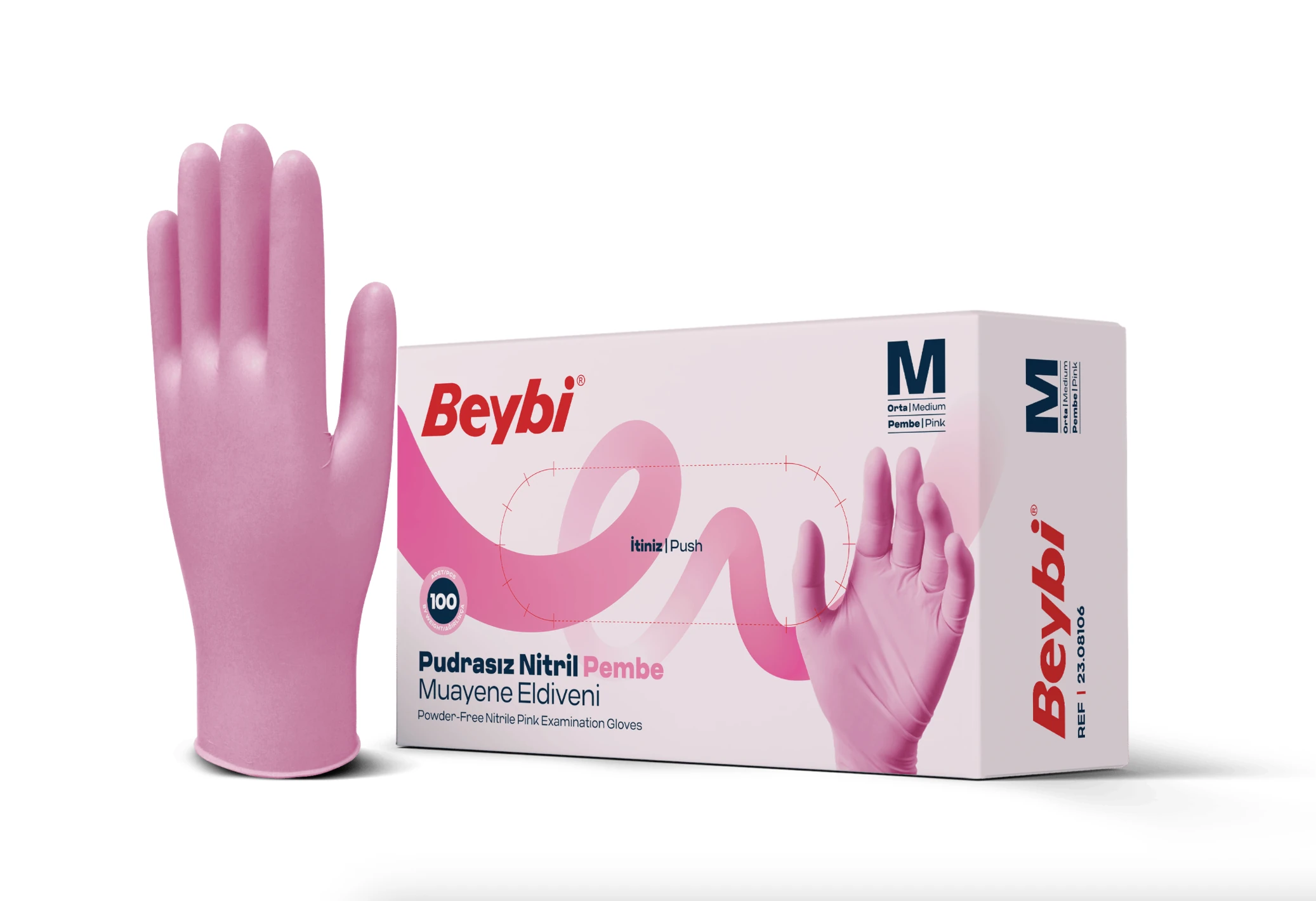 Beybi Pudrasız Pembe Nitril Muayene Eldiveni