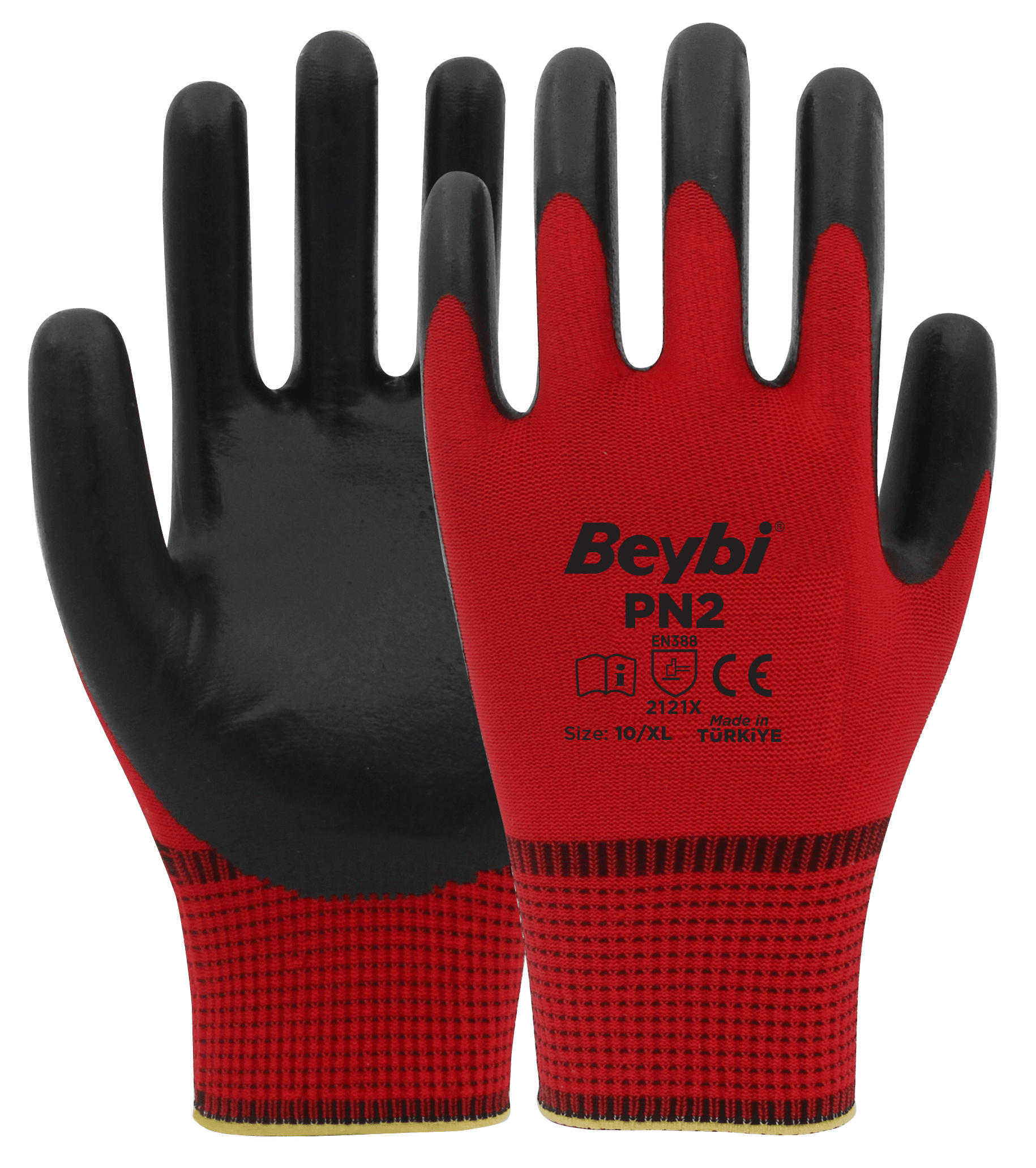 Beybi PN2 Polyester Örme Nitril Eldiven Koli (Ekonomik) - Kırmızı
