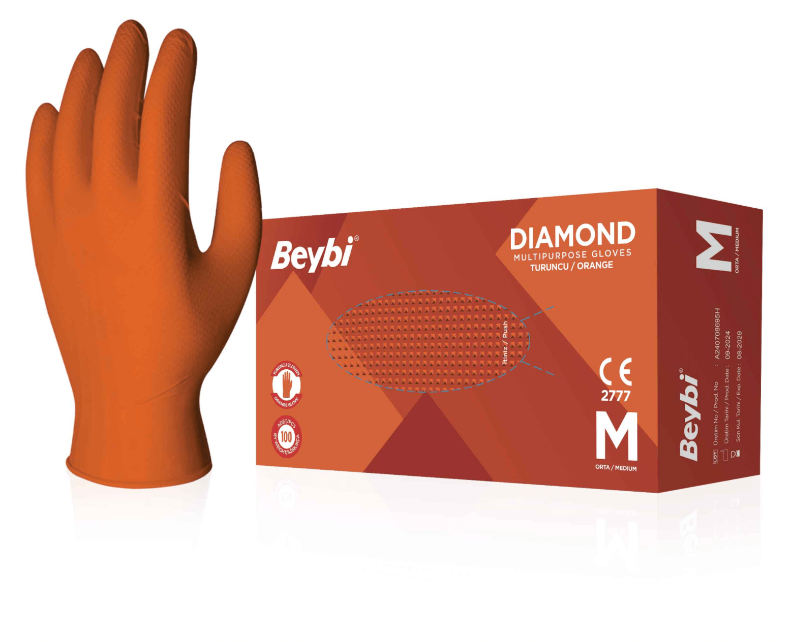 Beybi Diamond Nitril Eldiven - Turuncu