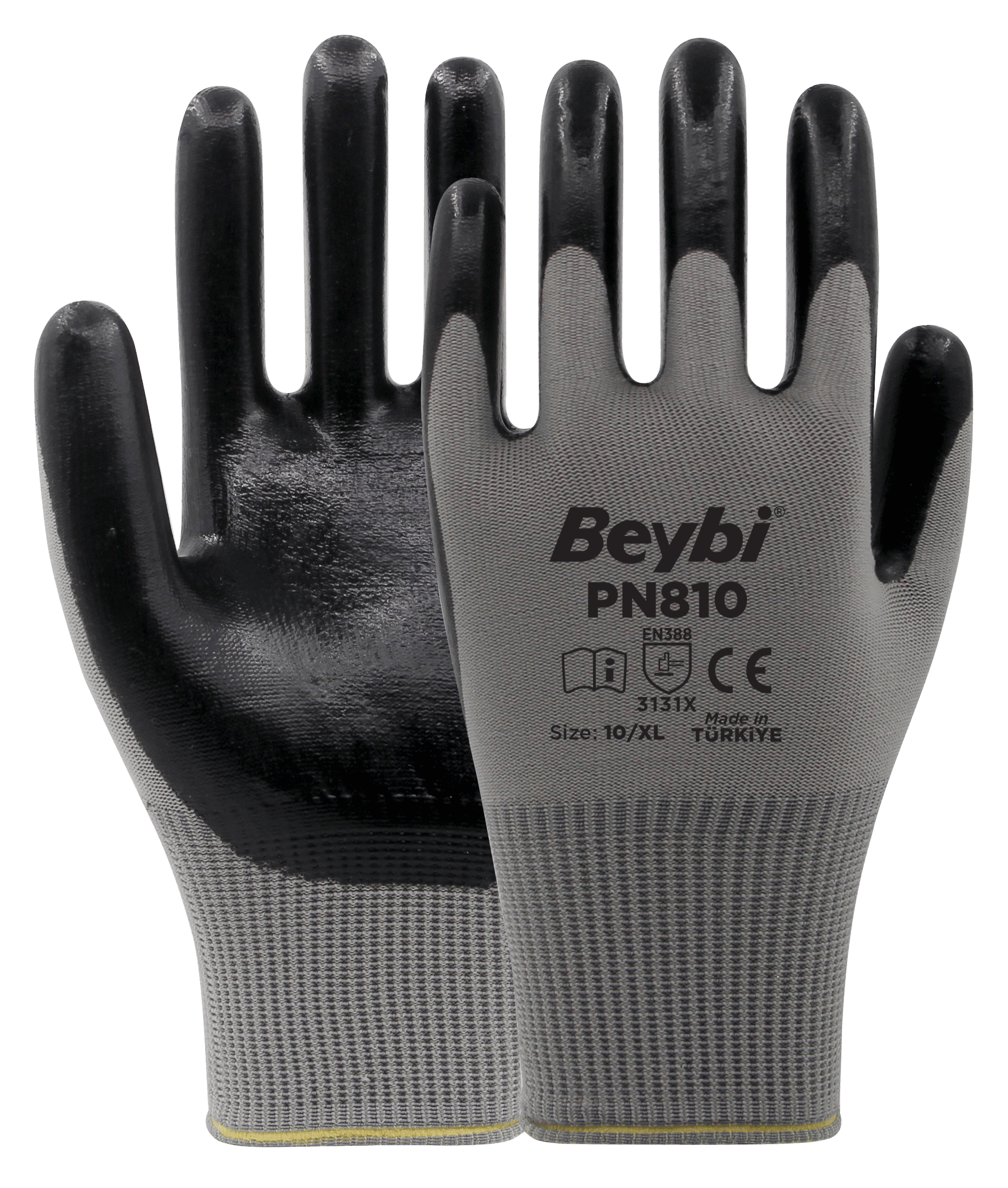 Beybi PN810 Polyester Örme Nitril Eldiven - Gri