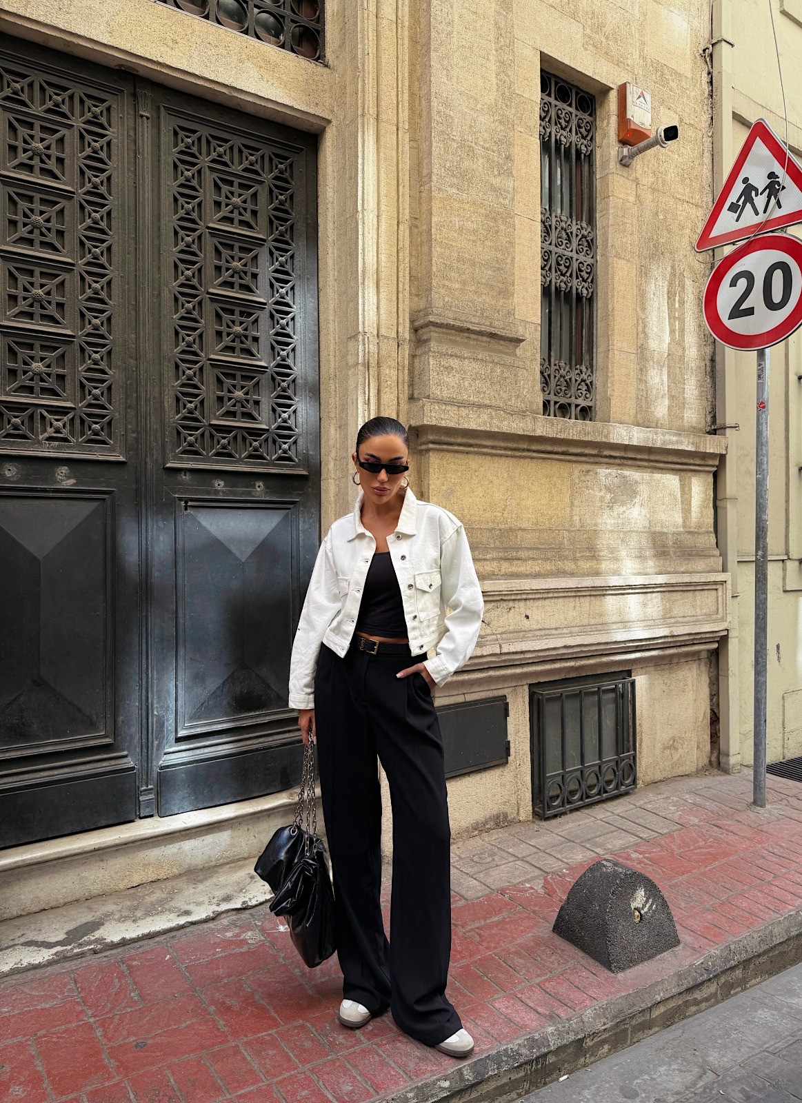 Çift Cep Denim Crop Ceket - BEYAZ
