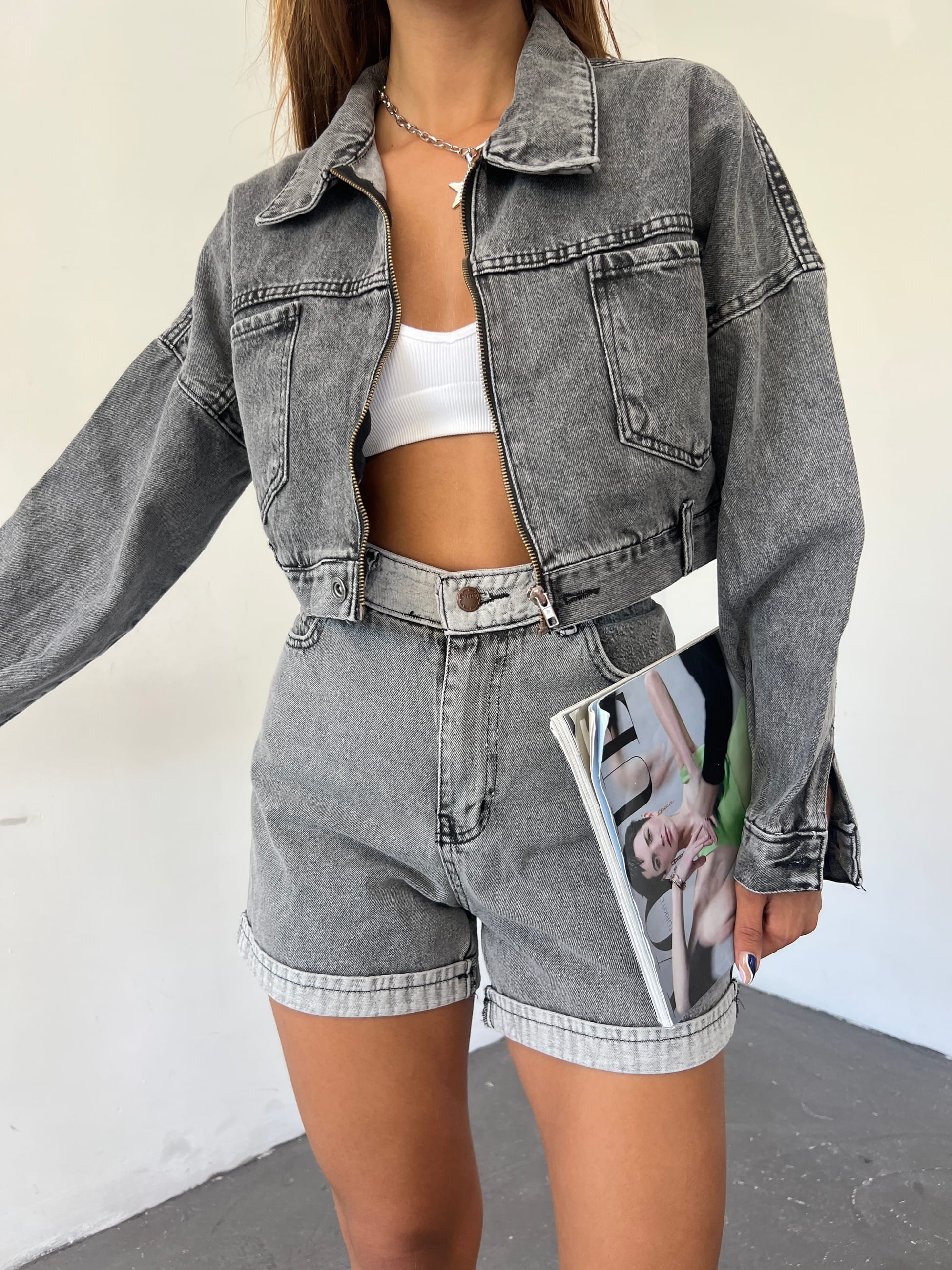 Fermuarlı Çift Cepli Denim Ceket - Görsel 4