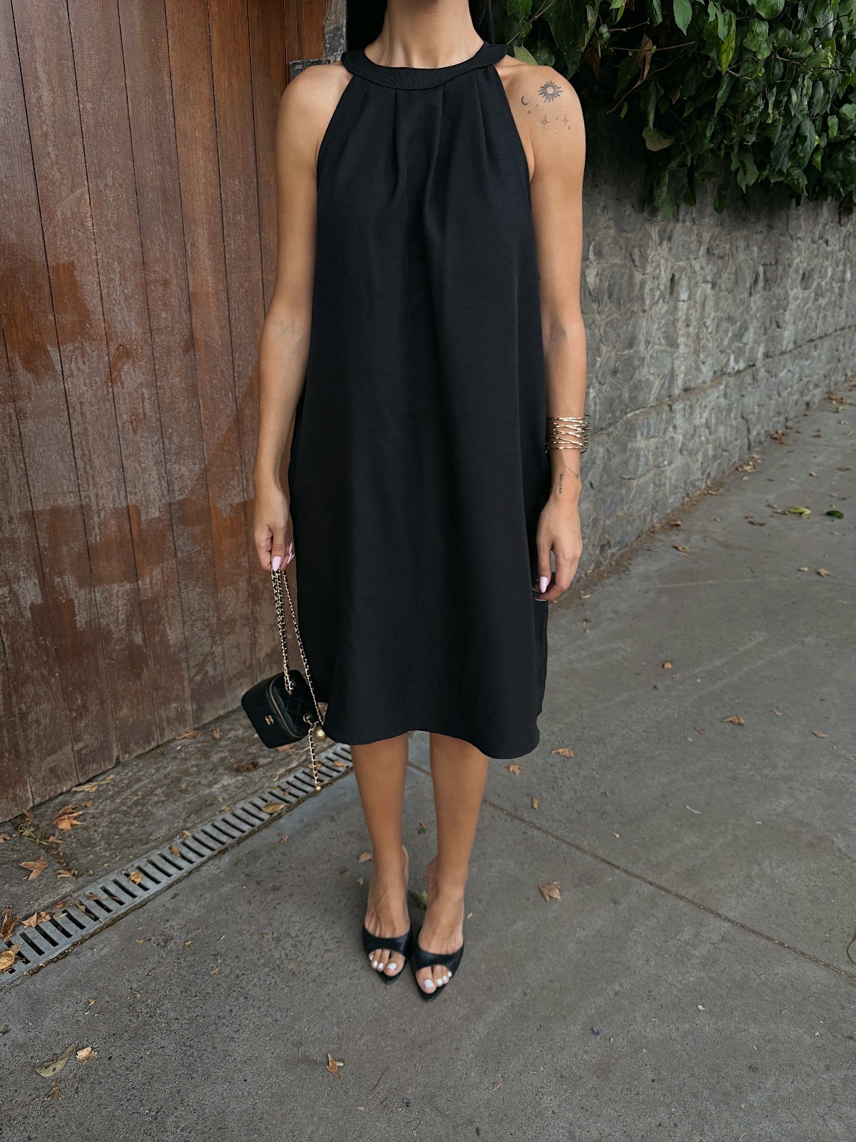Halter Yaka Dokuma Midi Elbise